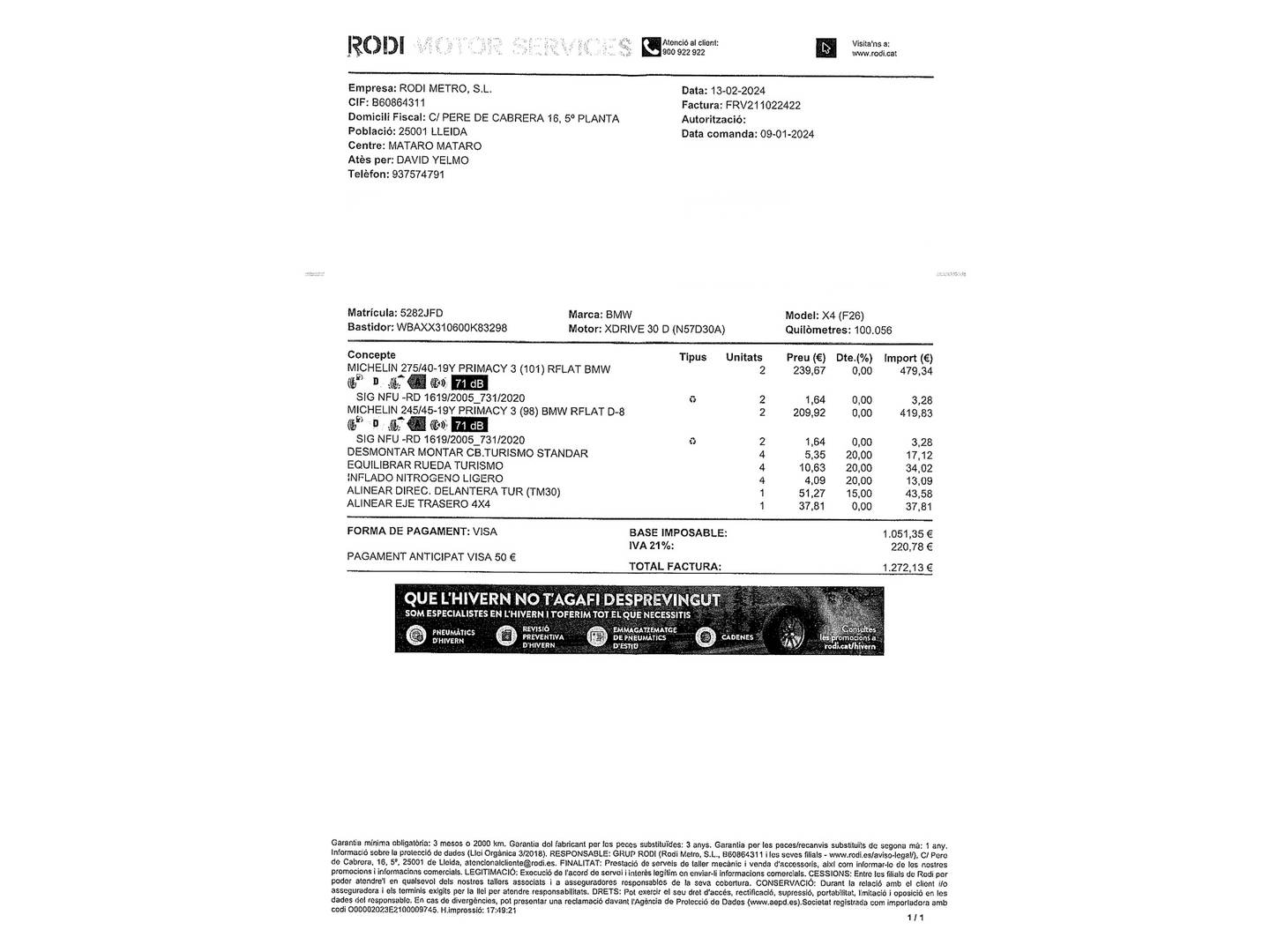 Foto del mantenimiento del BMW X4 BMW X4 xDrive30d (258 CV) Pack M