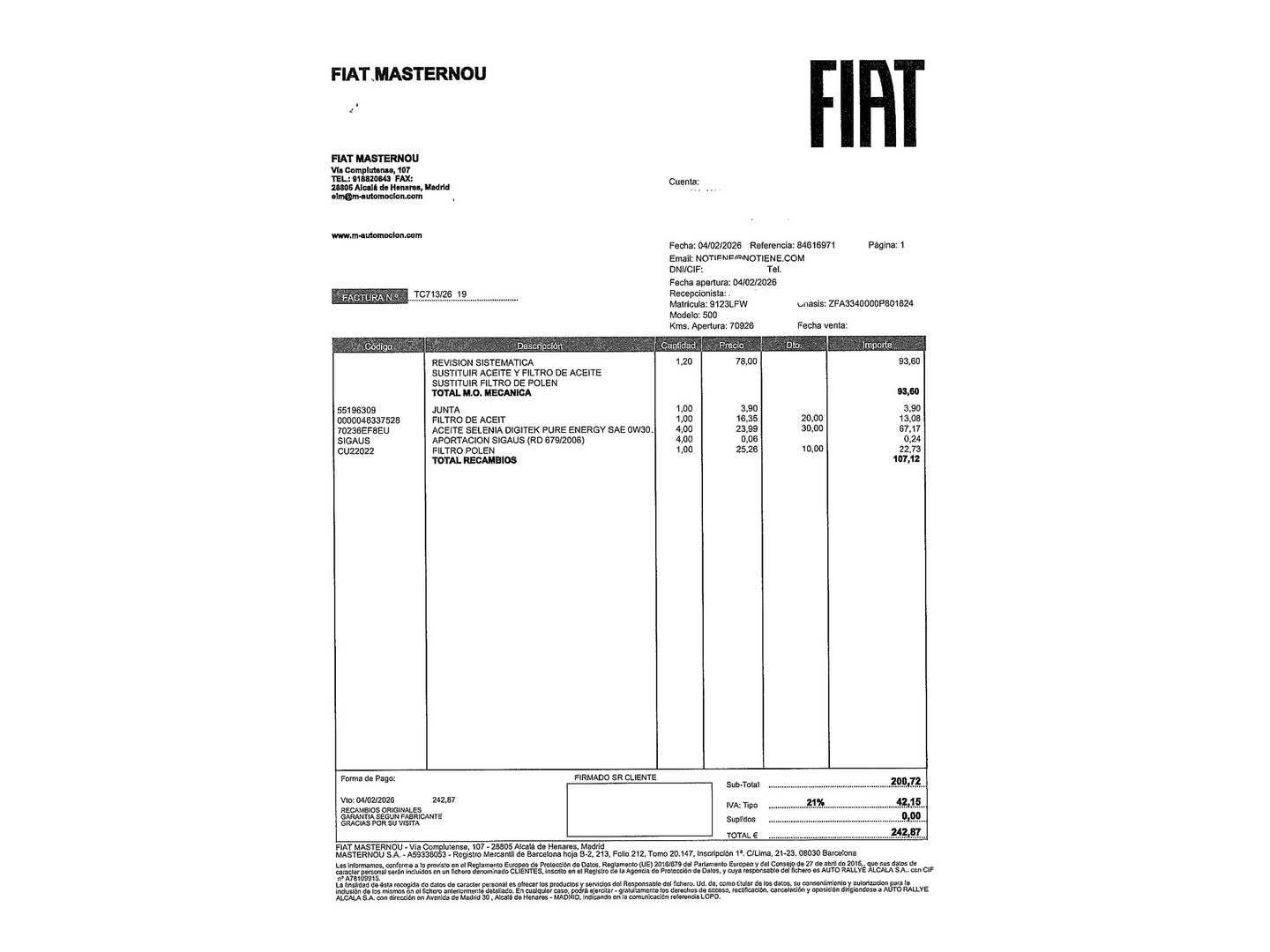 Foto del mantenimiento del Fiat 500X Fiat 500X 1.0 GSE City Cross T3 S&S (120 CV)