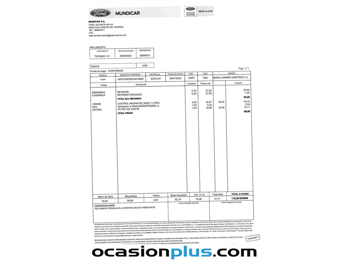 Foto del mantenimiento del Ford Puma Ford Puma 1.0 EcoBoost MHEV Titanium Design (125 CV)