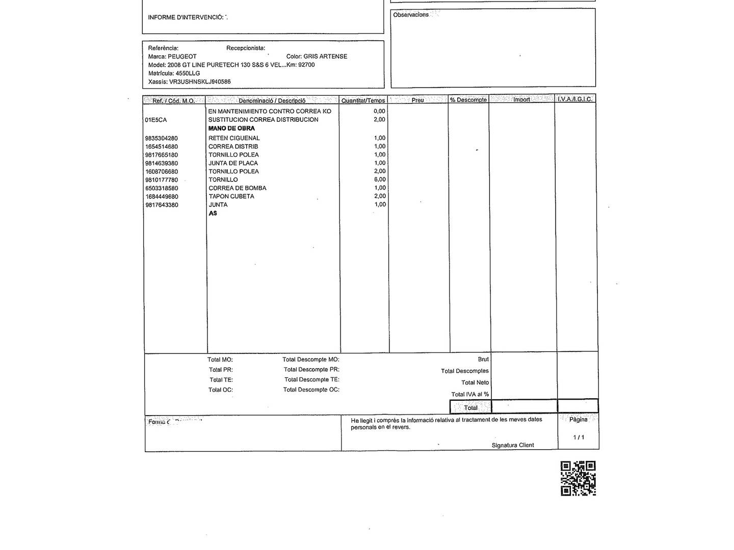 Foto del mantenimiento del Peugeot 2008 Peugeot 2008 PureTech 130 GT Line (130 CV)