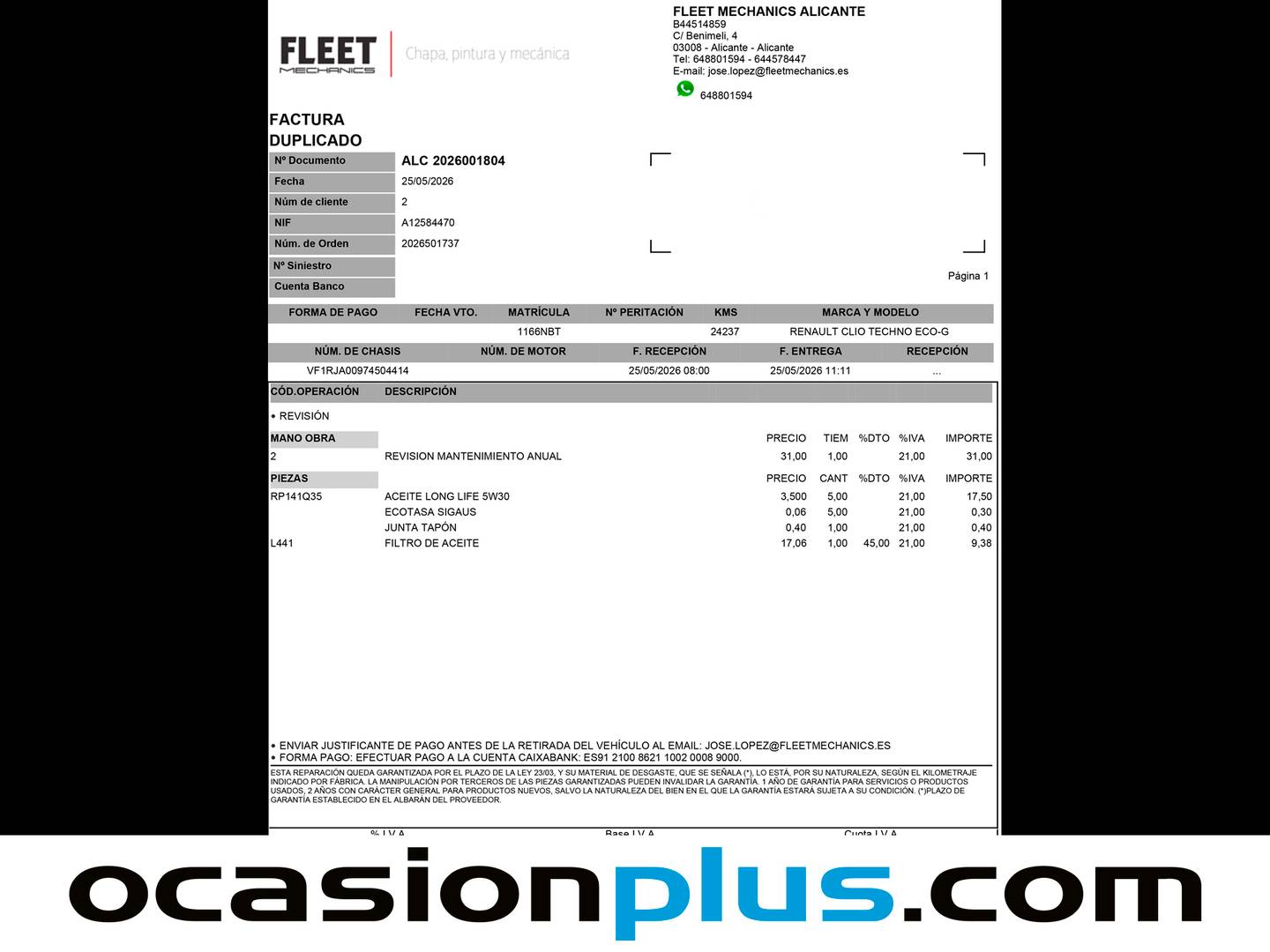 Foto del mantenimiento del Renault Clio Renault Clio Techno Eco-G (100 CV)
