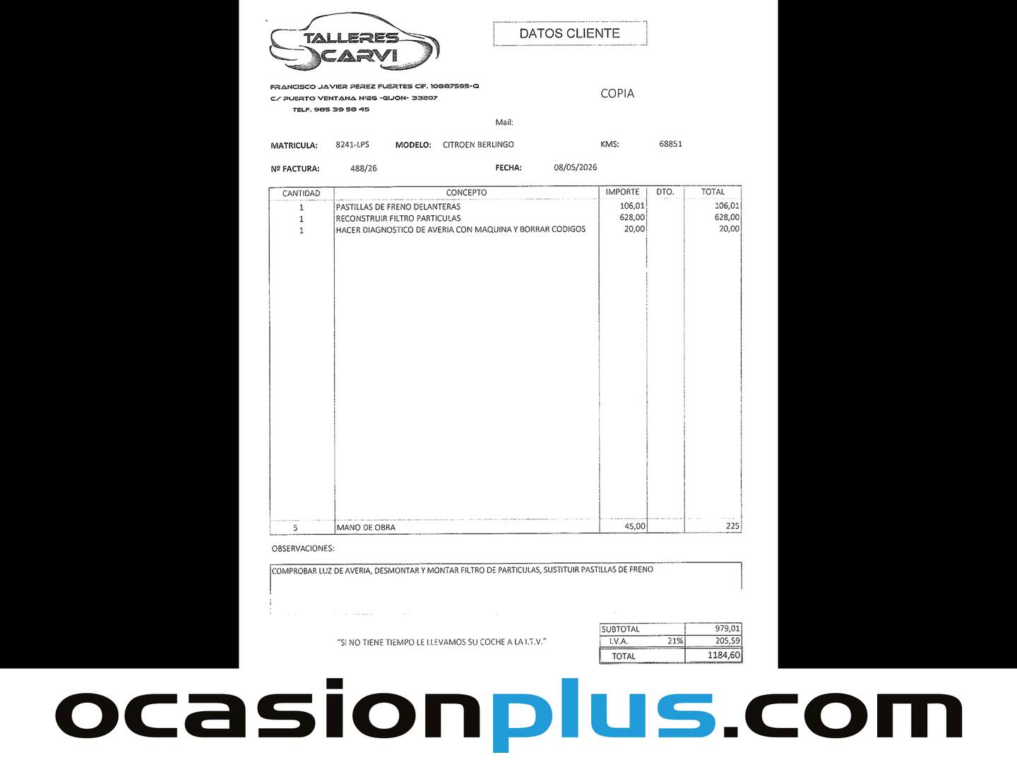 Foto del mantenimiento del Citroën Berlingo Citroën Berlingo BlueHDi 130 S&S Talla M Shine (130 CV)