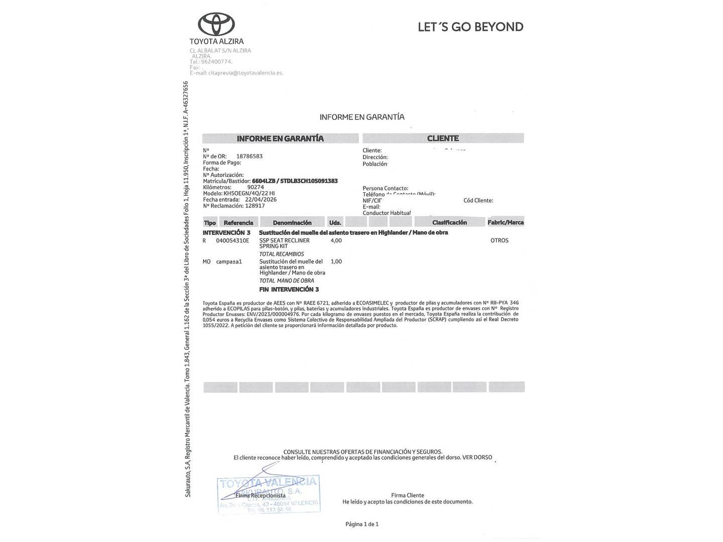 Foto del mantenimiento del Toyota Highlander Toyota Highlander 2.5 Luxury P. Metalizada