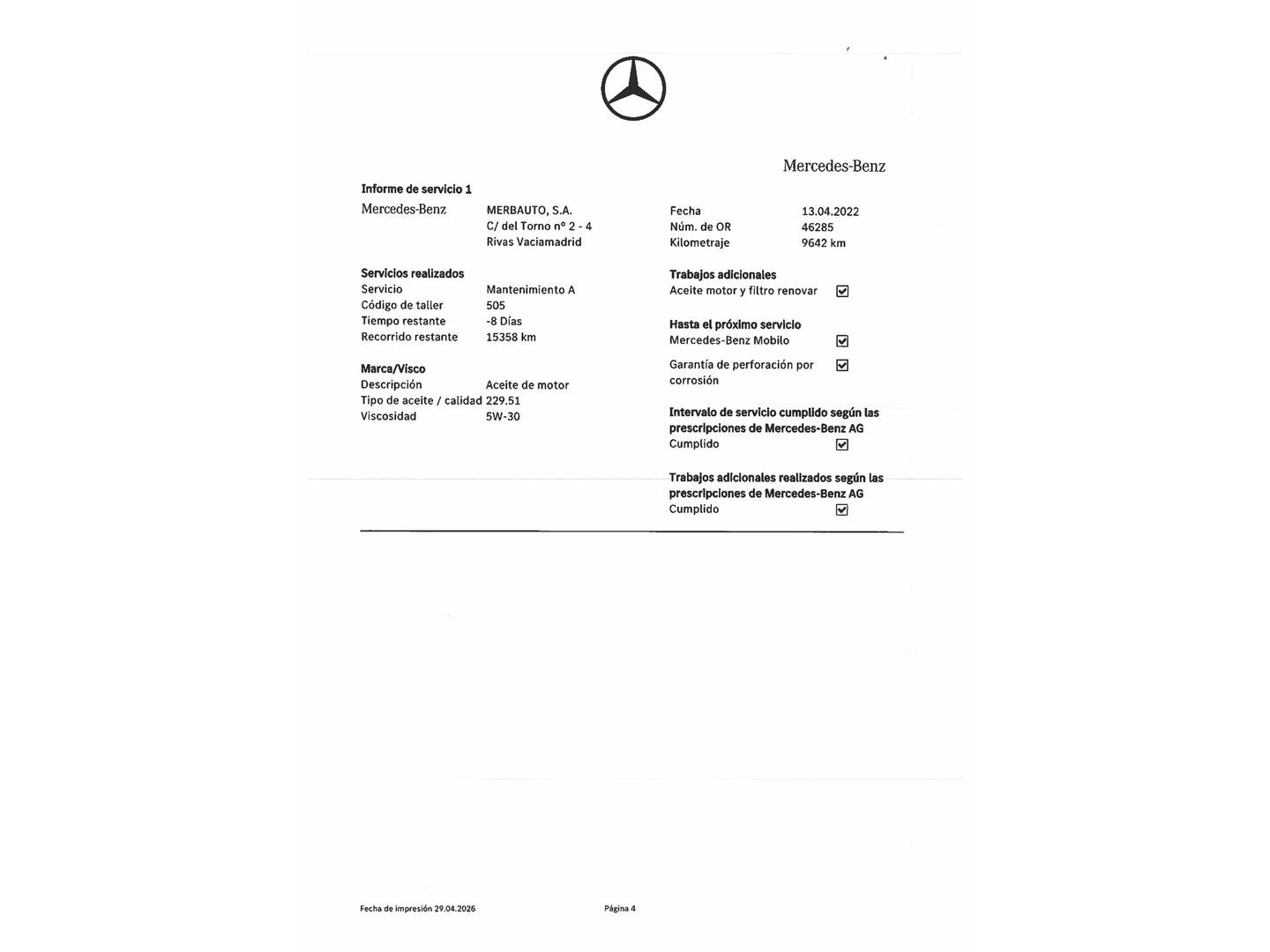 Foto del mantenimiento del Mercedes CLA Mercedes CLA 180 (136 CV)