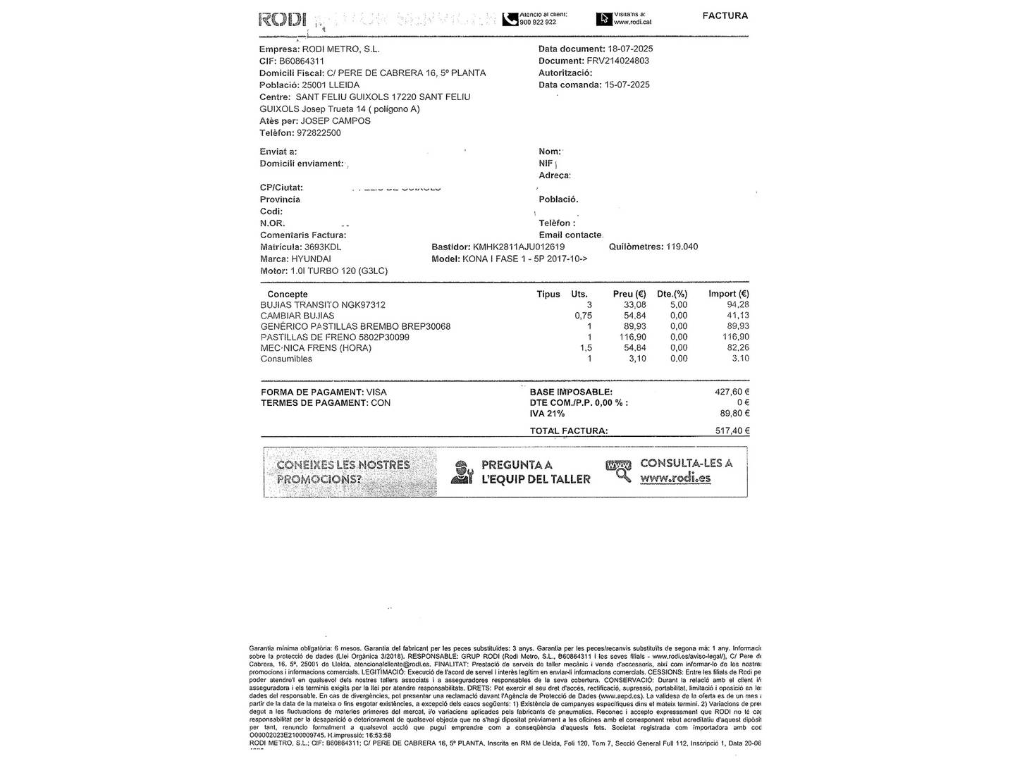 Foto del mantenimiento del Hyundai Kona Hyundai Kona 1.0 TGDI Klass 4x2 (120 CV)