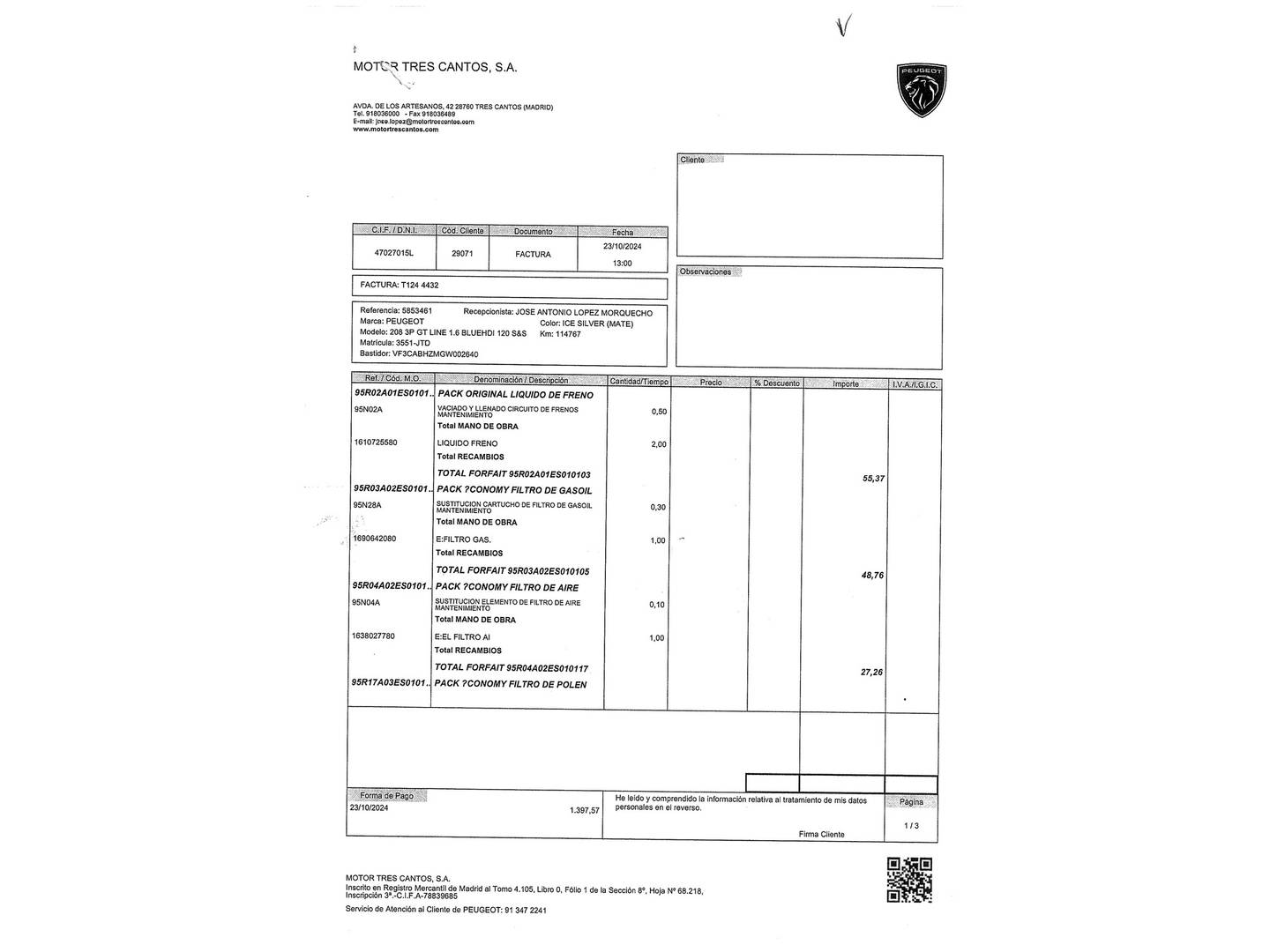 Foto del mantenimiento del Peugeot 208 Peugeot 208 1.6L BlueHDi S&S GT-Line (120 CV)