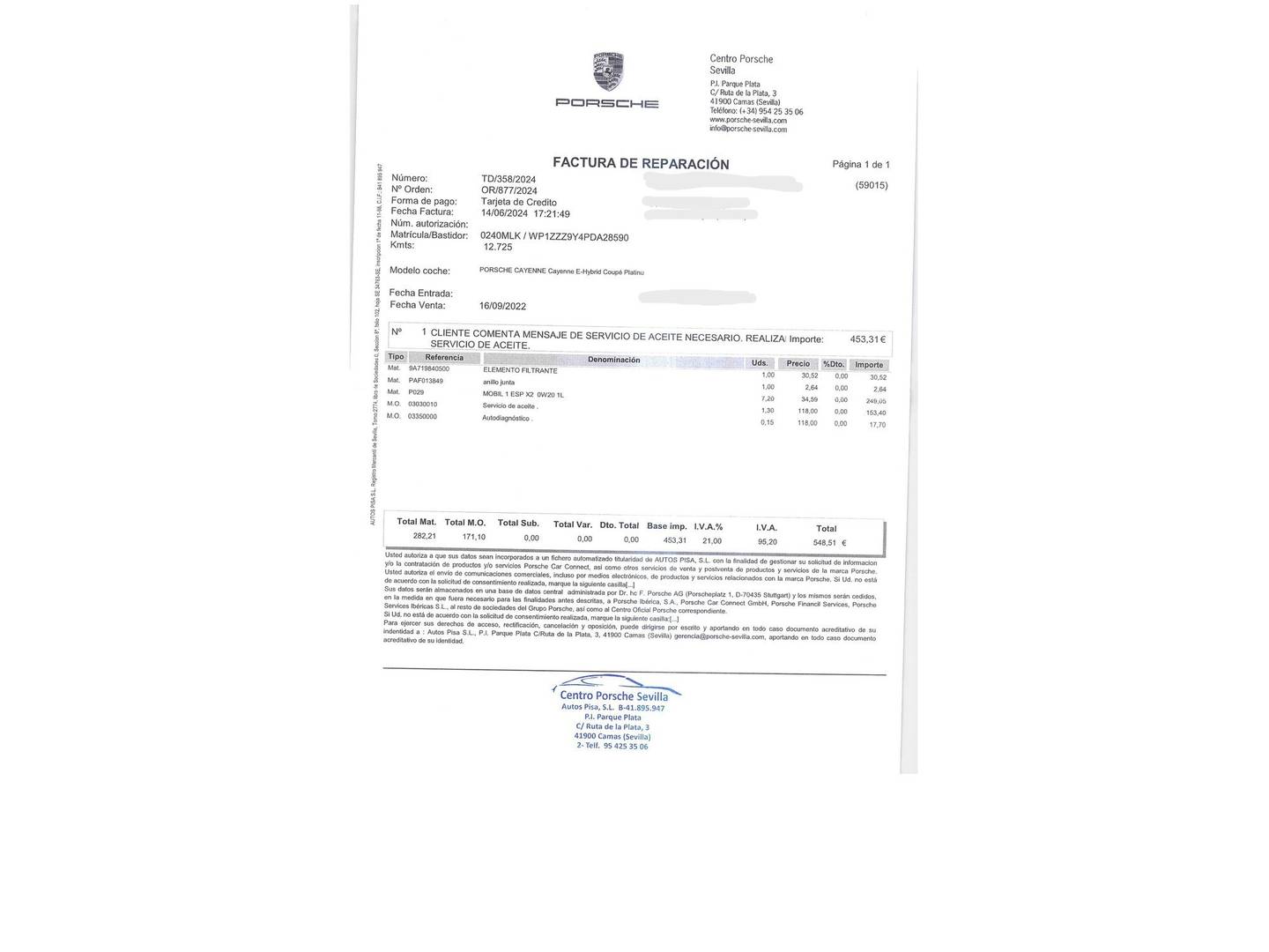 Foto del mantenimiento del Porsche Cayenne Coupé Porsche Cayenne Coupé Coupé E-Hybrid Platinum Edition (462 CV)