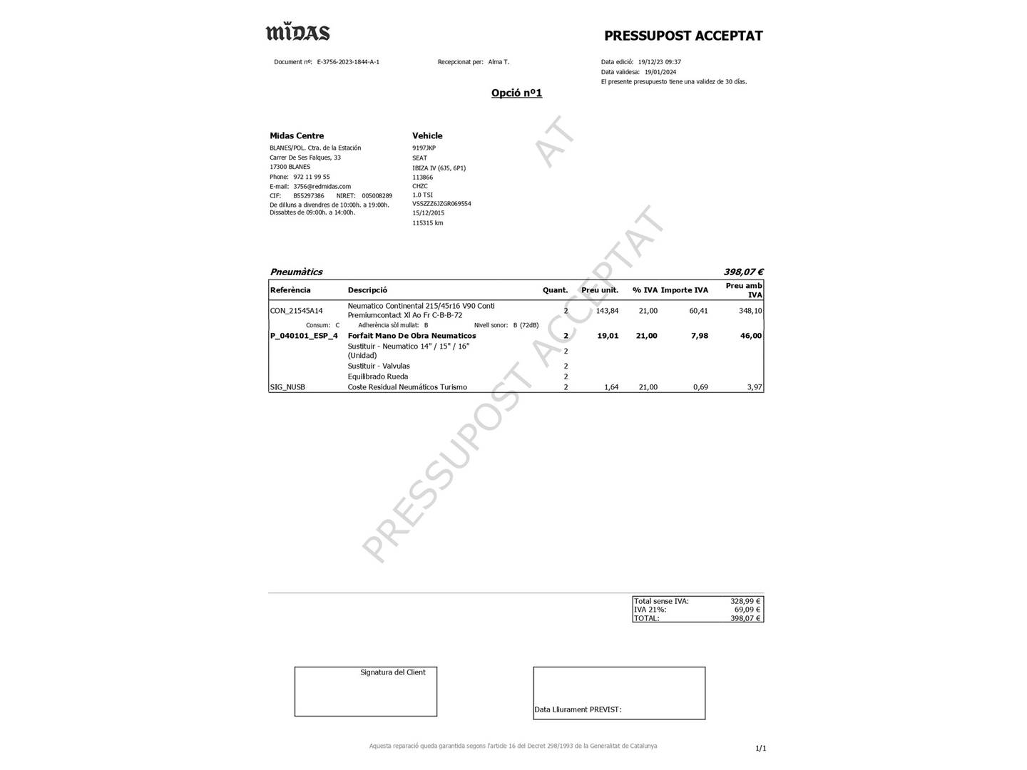 Foto del mantenimiento del Seat Ibiza Seat Ibiza SC 1.0 EcoTSI Style Connect Blue (110 CV)