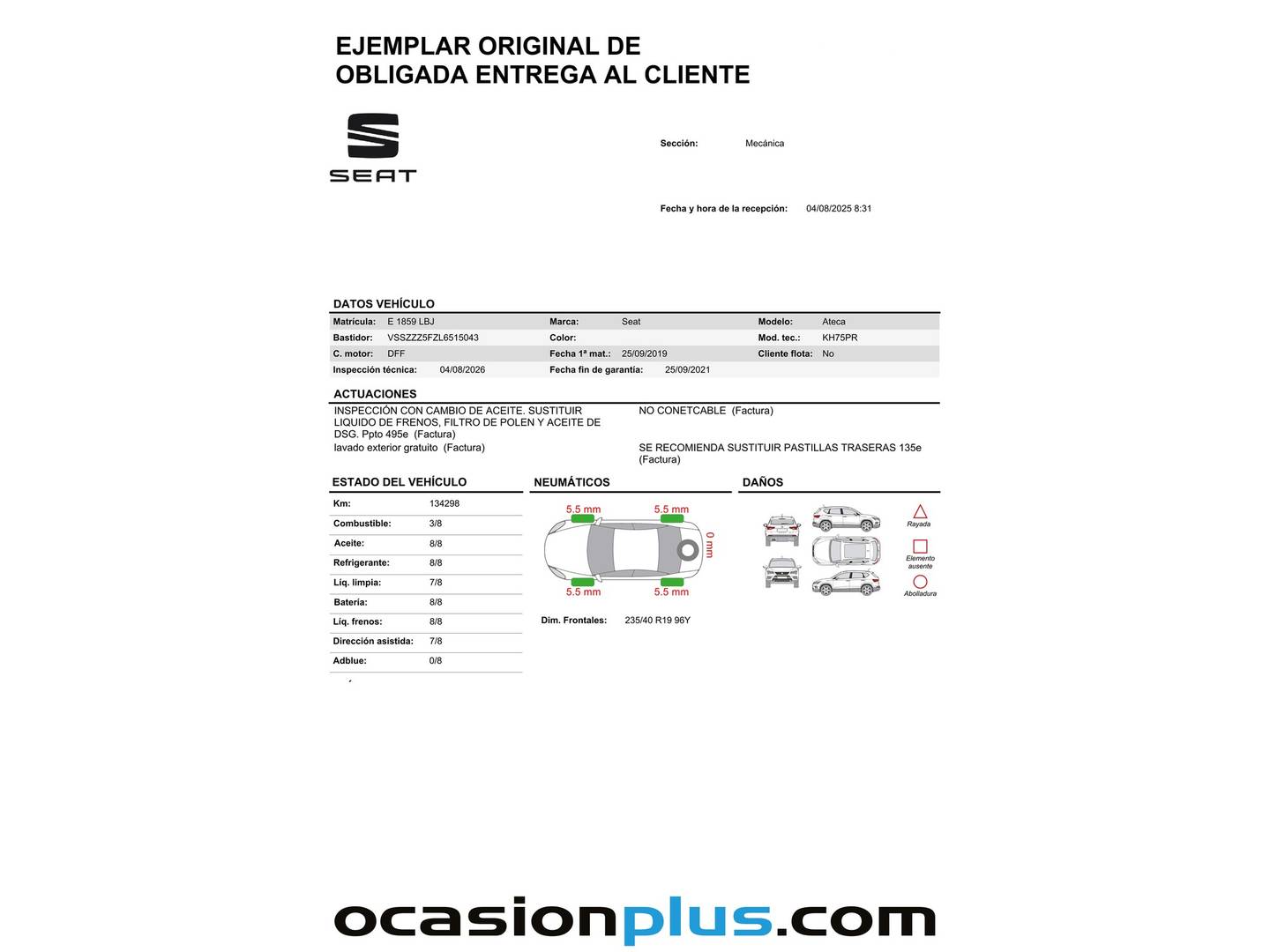 Foto del mantenimiento del Seat Ateca Seat Ateca 2.0 TDI S&S FR (150 CV)