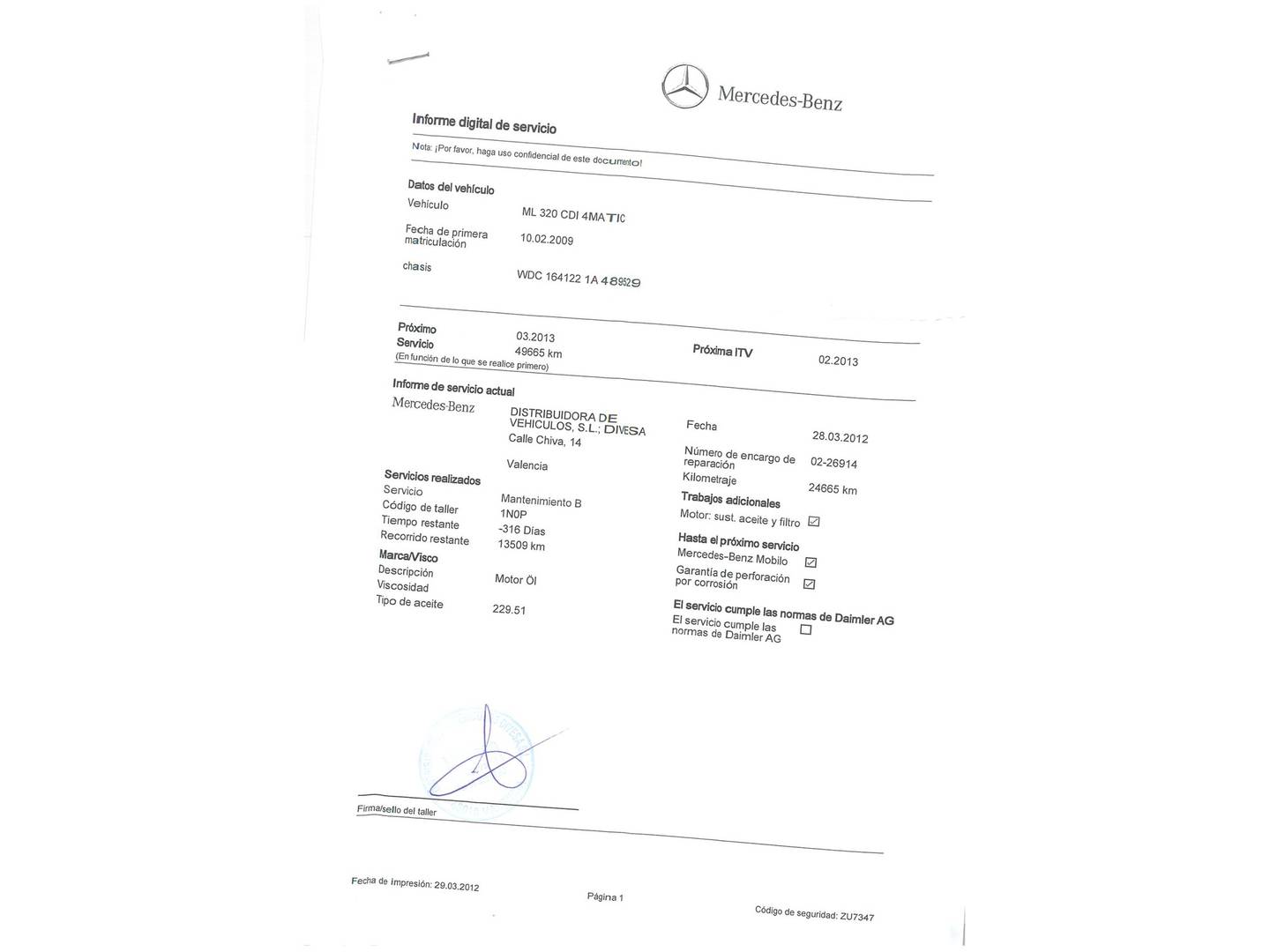 Foto del mantenimiento del Mercedes Clase M Mercedes Clase M ML 320 CDI Edition 10 (224 CV)
