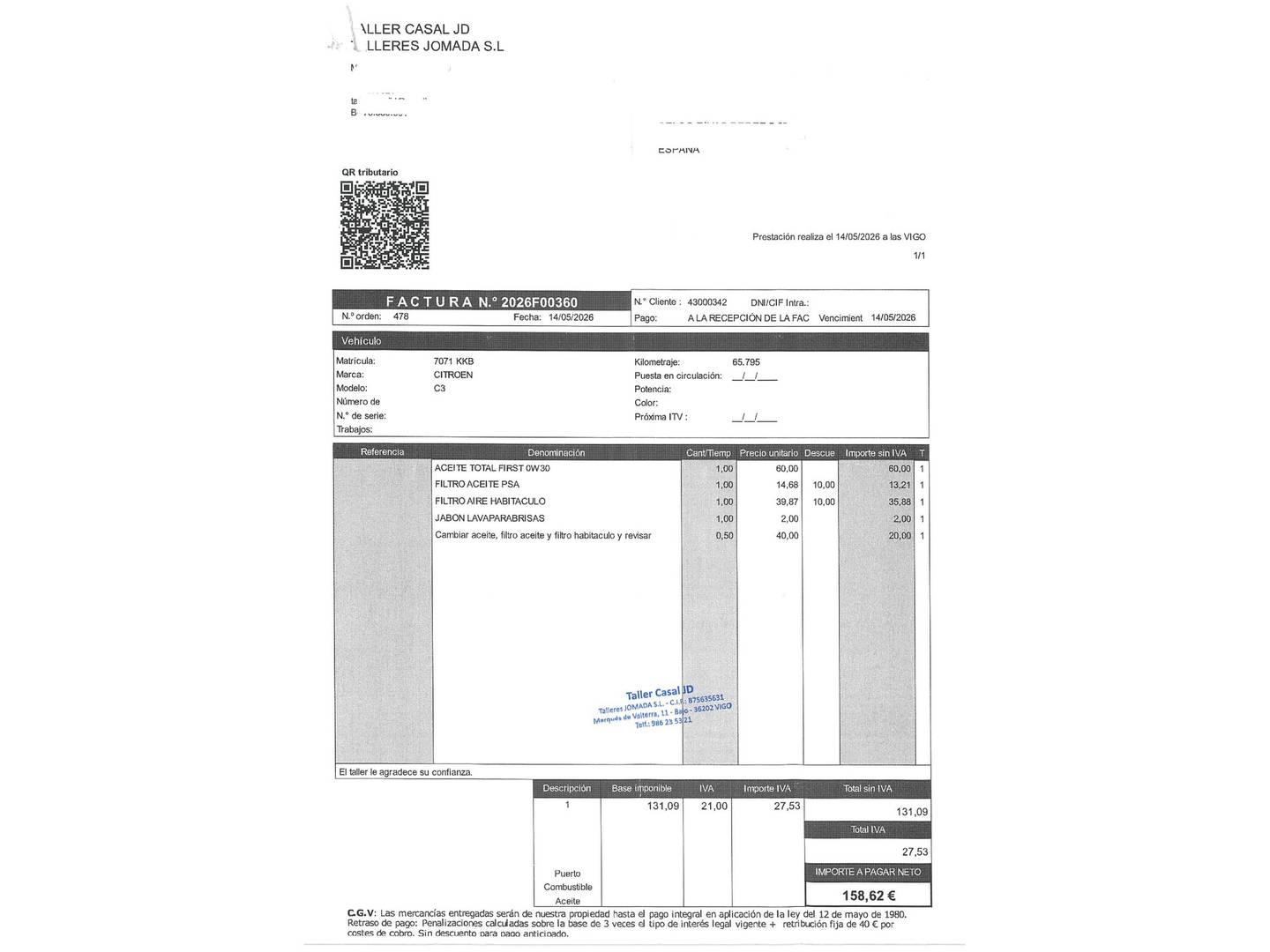 Foto del mantenimiento del Citroën C3 Citroën C3 PureTech 82 Shine (82 CV)
