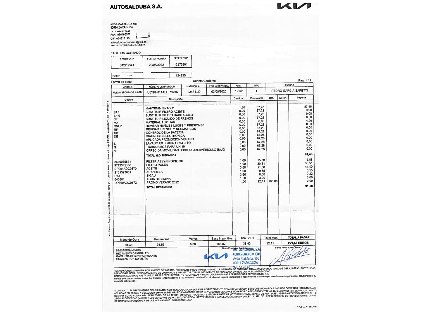 Foto del mantenimiento del KIA Sportage KIA Sportage 1.6 GDi Drive 4x2 (132 CV)