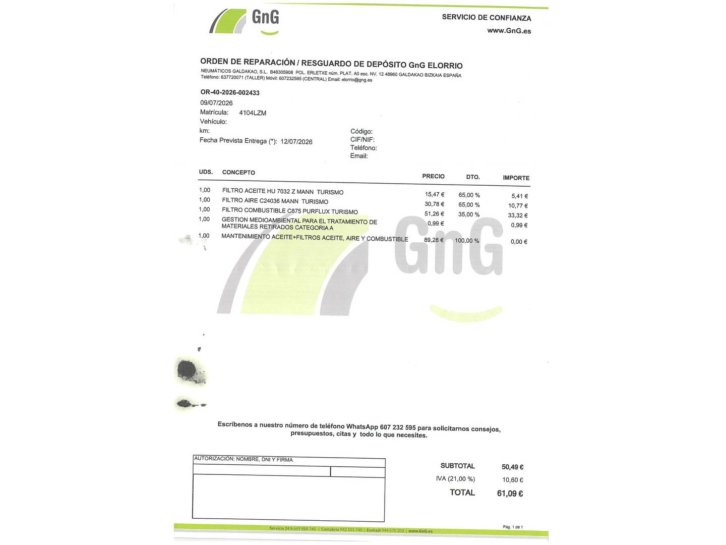 Foto del mantenimiento del Citroën C3 Aircross Citroën C3 Aircross BlueHDi 120 Shine Pack EAT6 (120 CV)