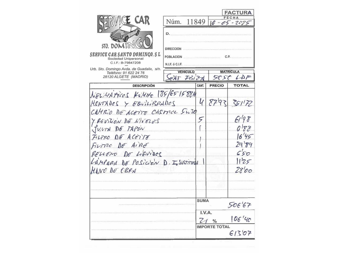 Foto del mantenimiento del Seat Ibiza Seat Ibiza 1.6 TDI Reference Plus (95 CV)