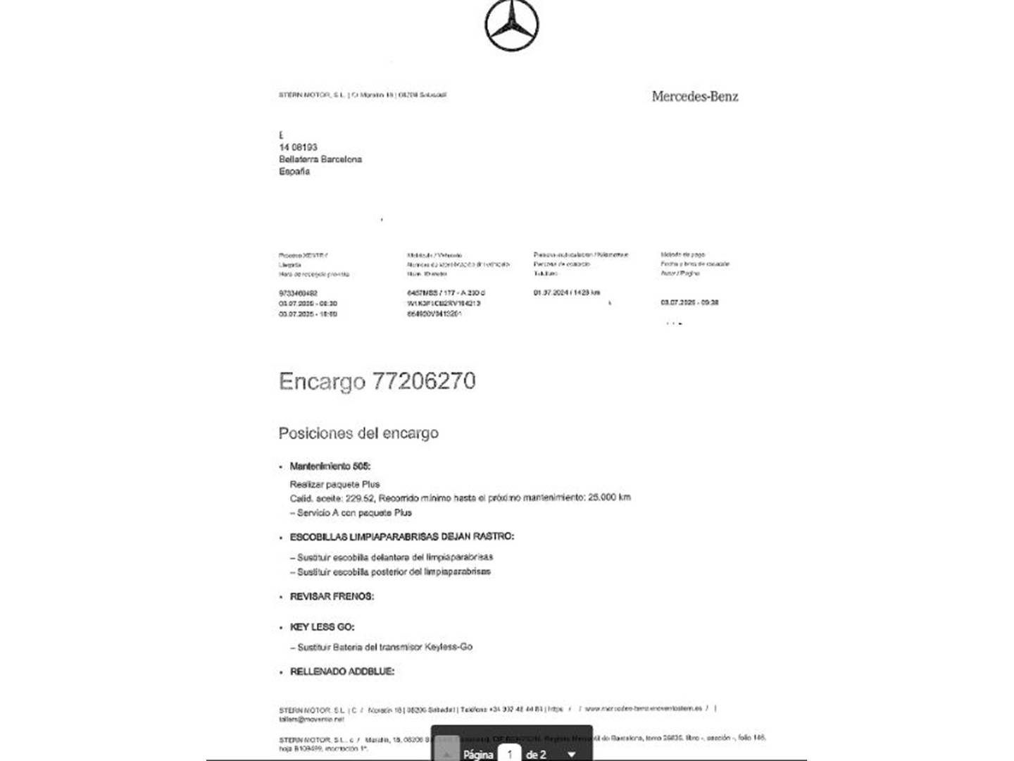 Foto del mantenimiento del Mercedes Clase A Mercedes Clase A Clase A 200 d (150 CV)