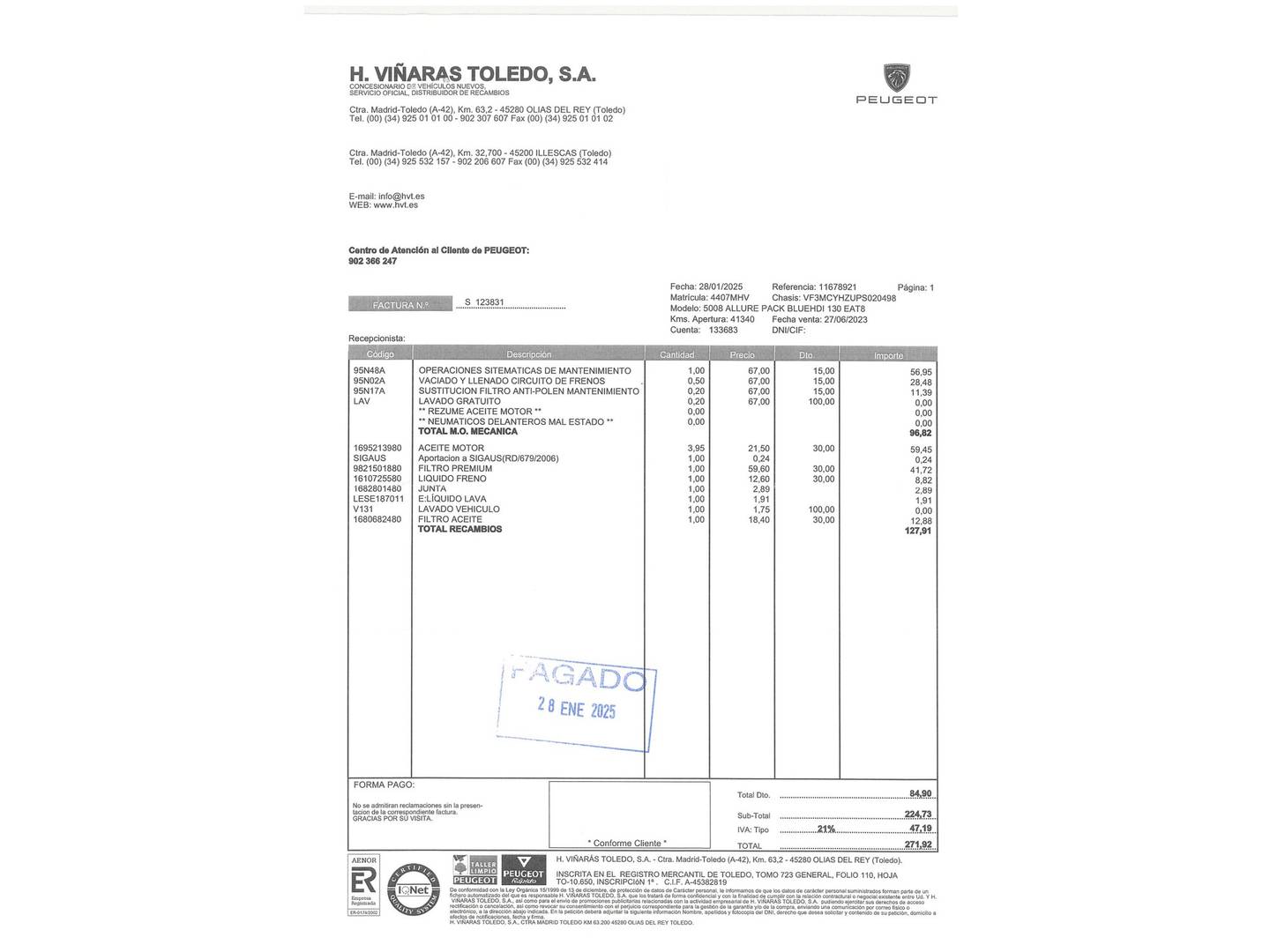 Foto del mantenimiento del Peugeot 5008 Peugeot 5008 BlueHDI 130 S&S Allure Pack EAT8 (130 CV) 7 Plazas