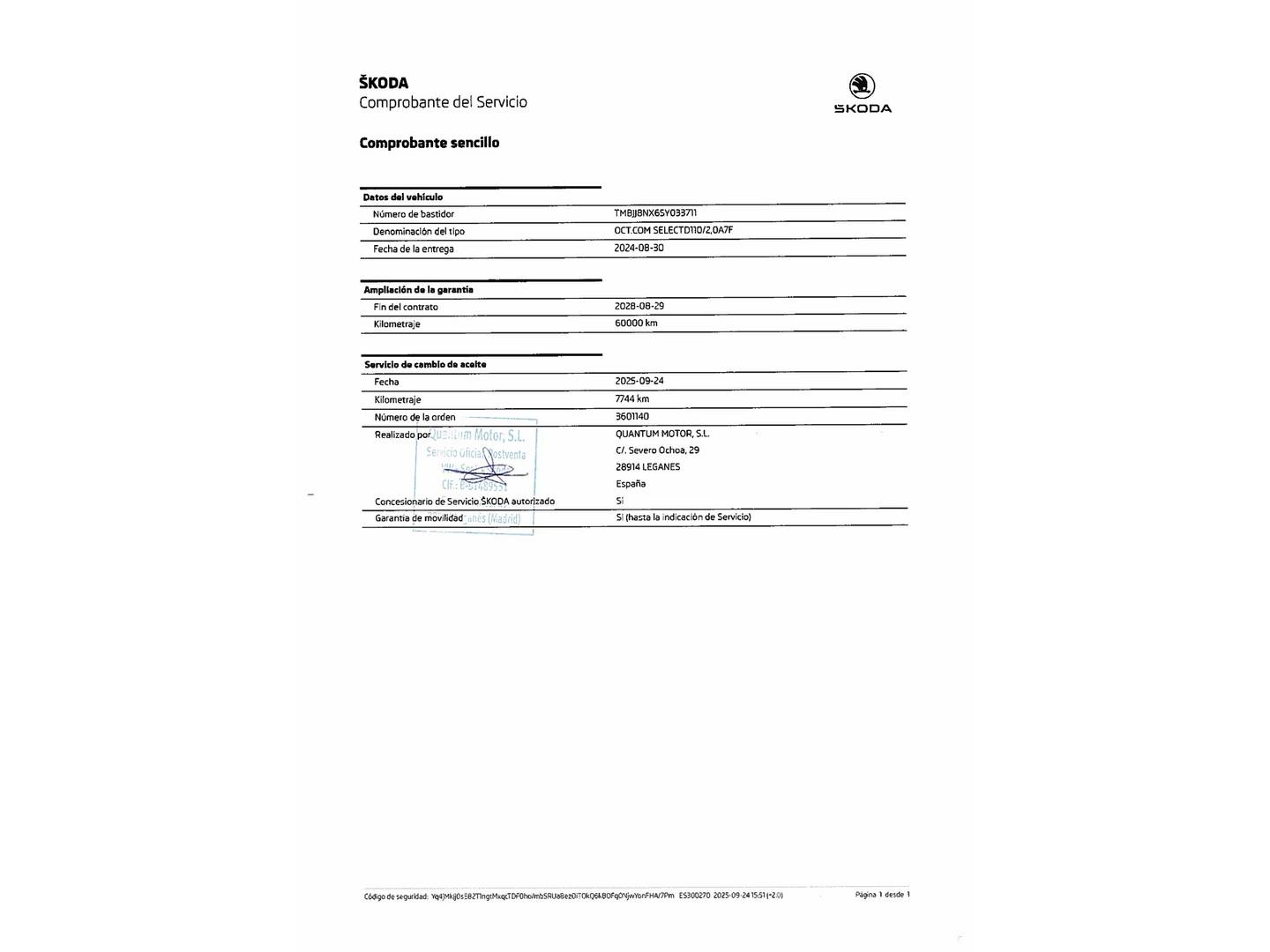 Foto del mantenimiento del Skoda Octavia Skoda Octavia Combi 2.0 TDI Design DSG (150 CV)