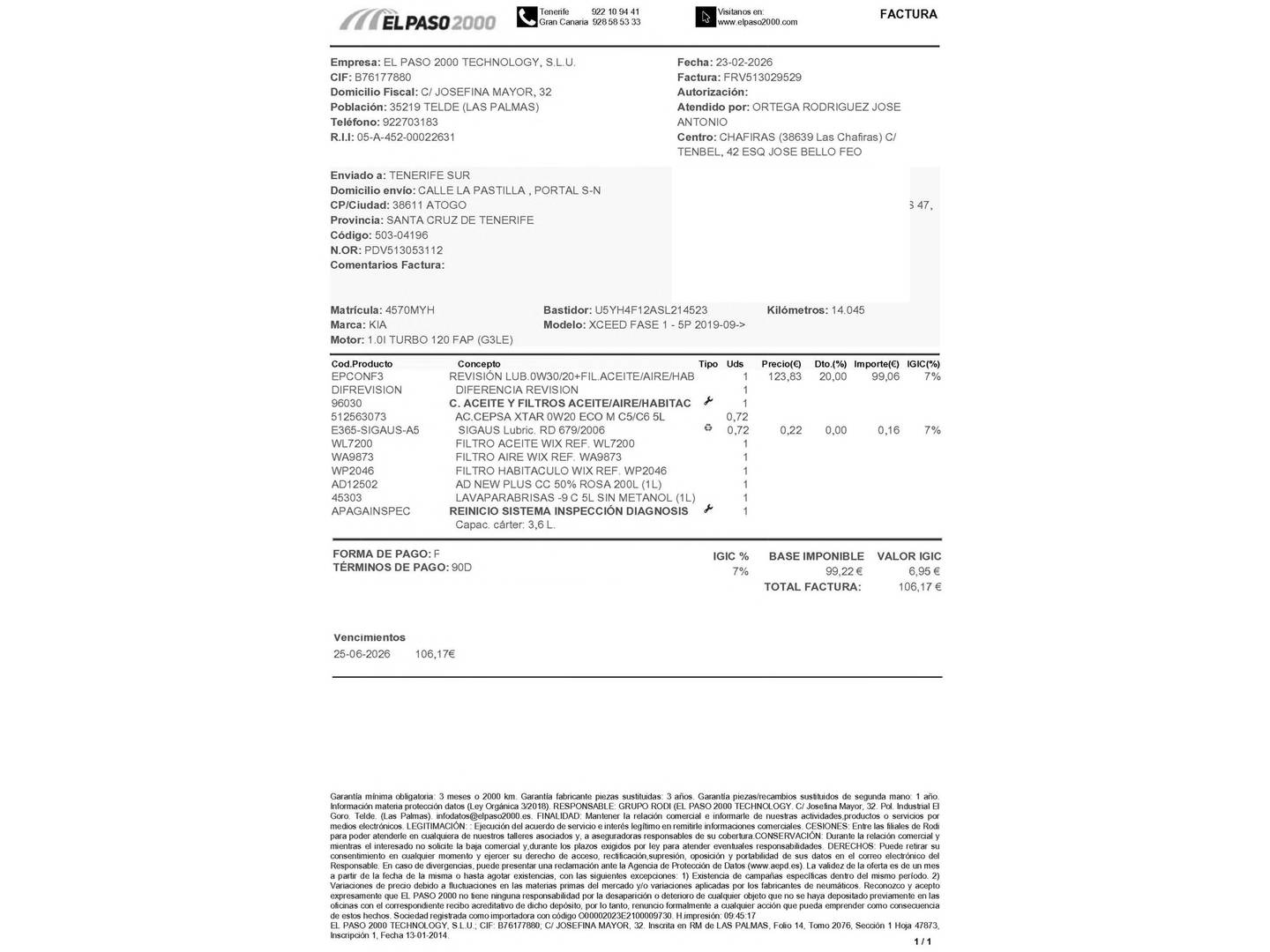 Foto del mantenimiento del KIA XCeed KIA XCeed 1.0 T-GDi Drive (100 CV)
