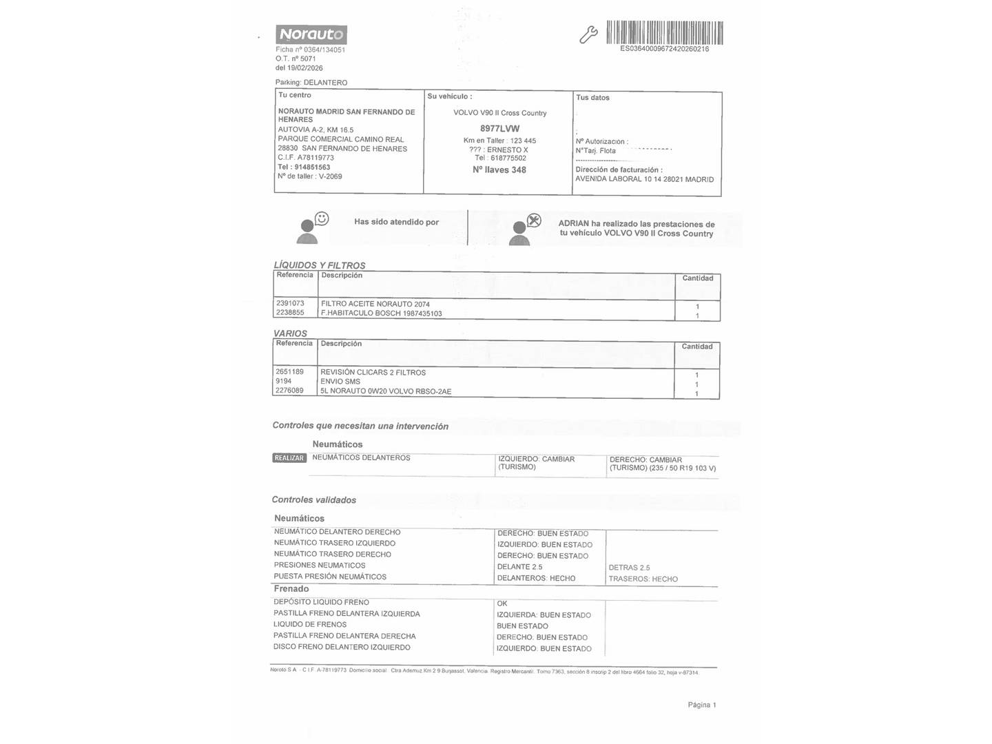 Foto del mantenimiento del Volvo V90 Cross Country Volvo V90 Cross Country B4 D Pro AWD Auto (197 CV)