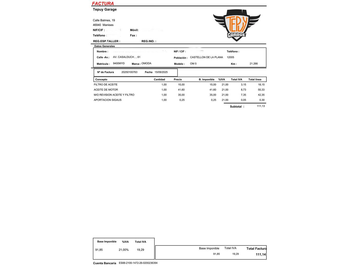 Foto del mantenimiento del OMODA 5 OMODA 5 1.6 TGDI Premium (145 CV)