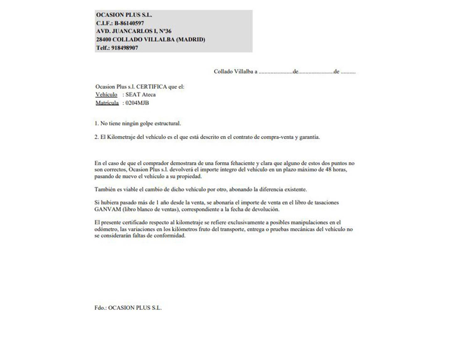 Foto del certificado del Seat Ateca Seat Ateca 1.5 TSI S&S Style XL (150 CV)