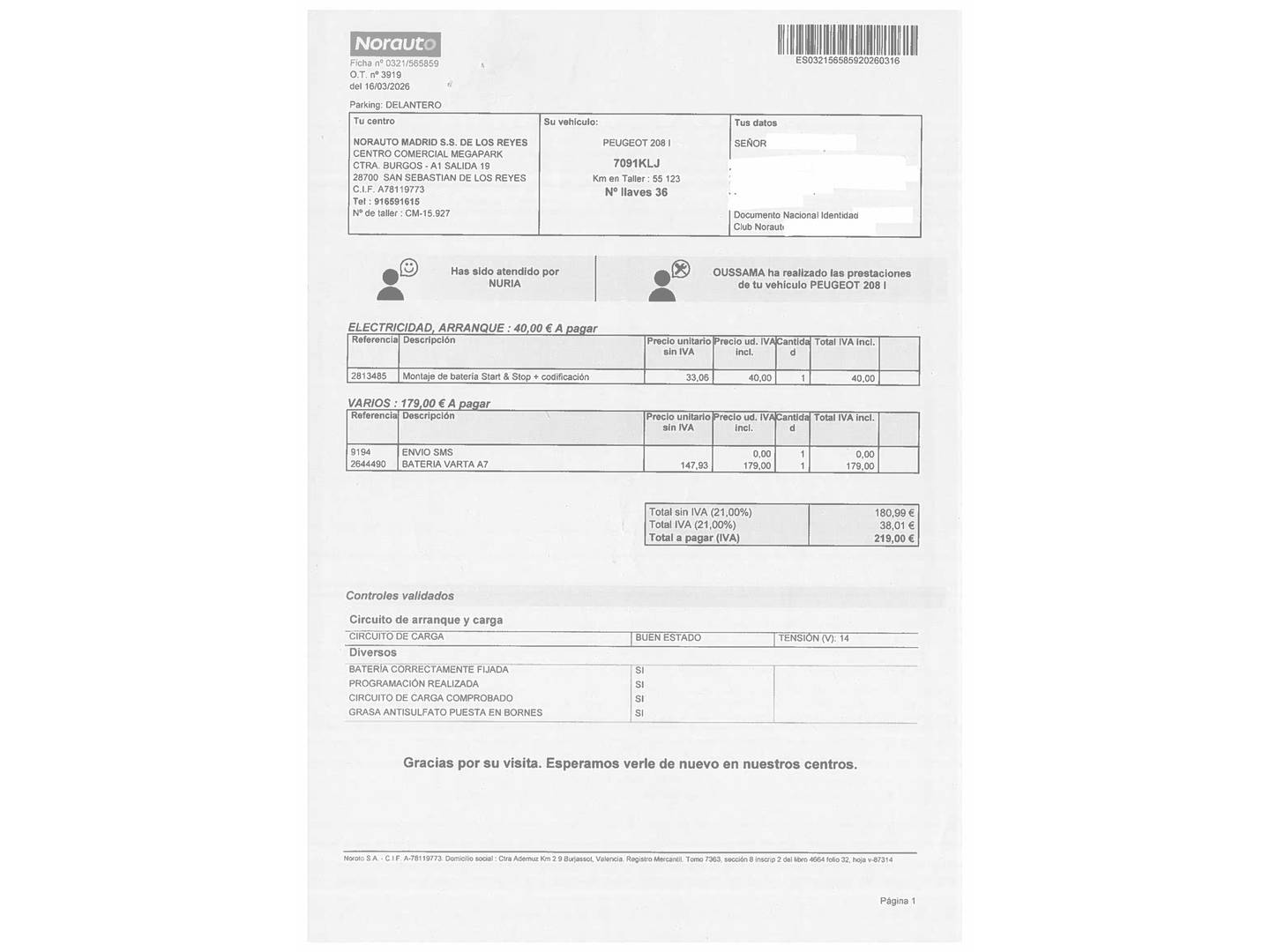 Foto del mantenimiento del Peugeot 208 Peugeot 208 PureTech 82 Style (82 CV)