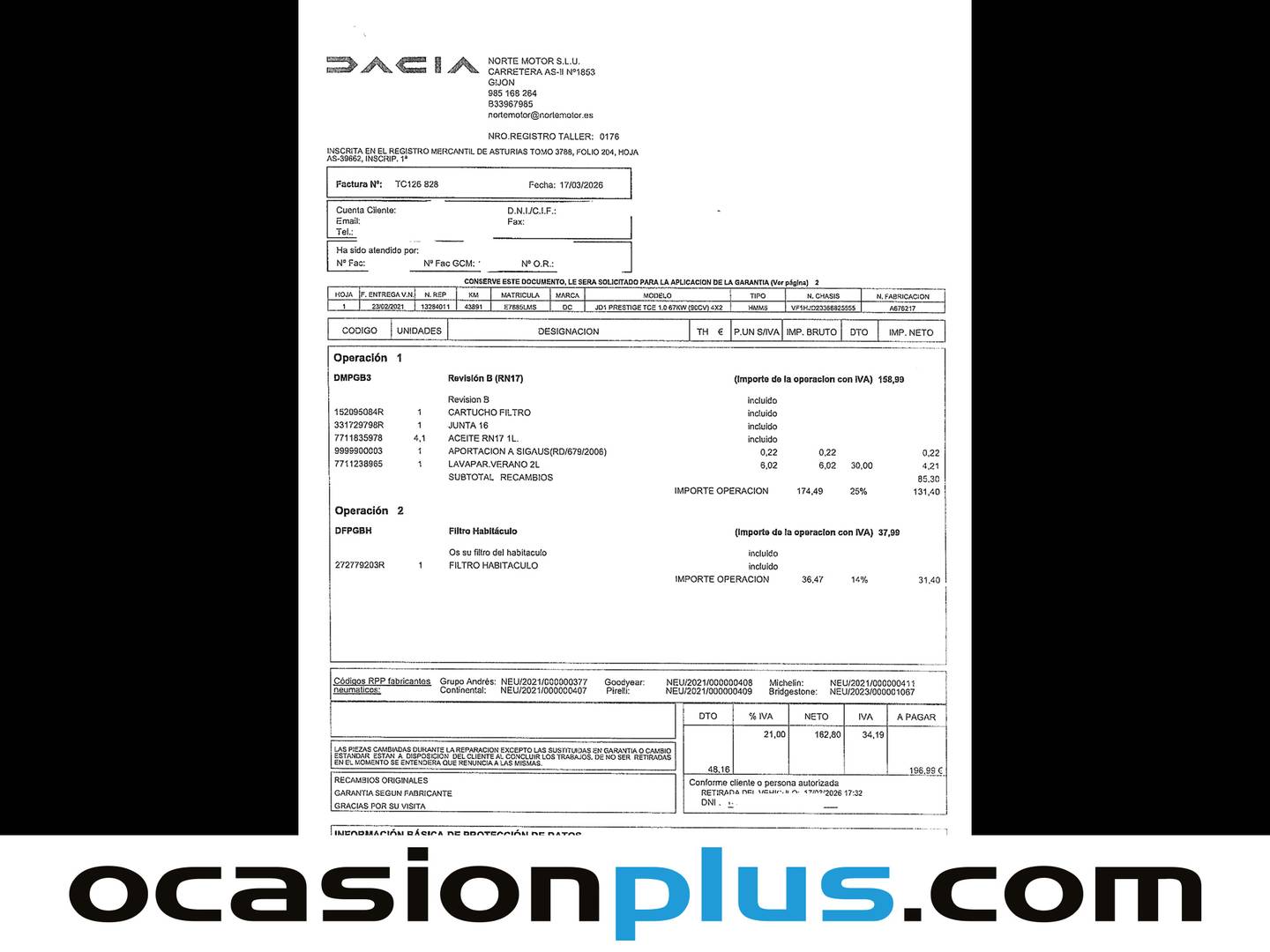 Foto del mantenimiento del Dacia Duster Dacia Duster Prestige TCE (90 CV) 4X2