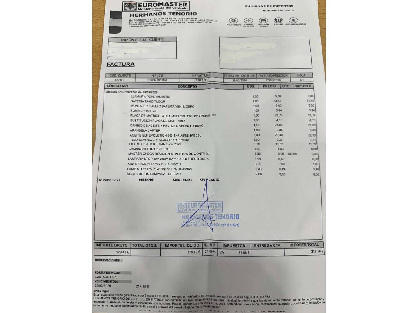 Foto del mantenimiento del KIA Picanto KIA Picanto 1.0 CVVT Concept Pack Comfort (67 CV)