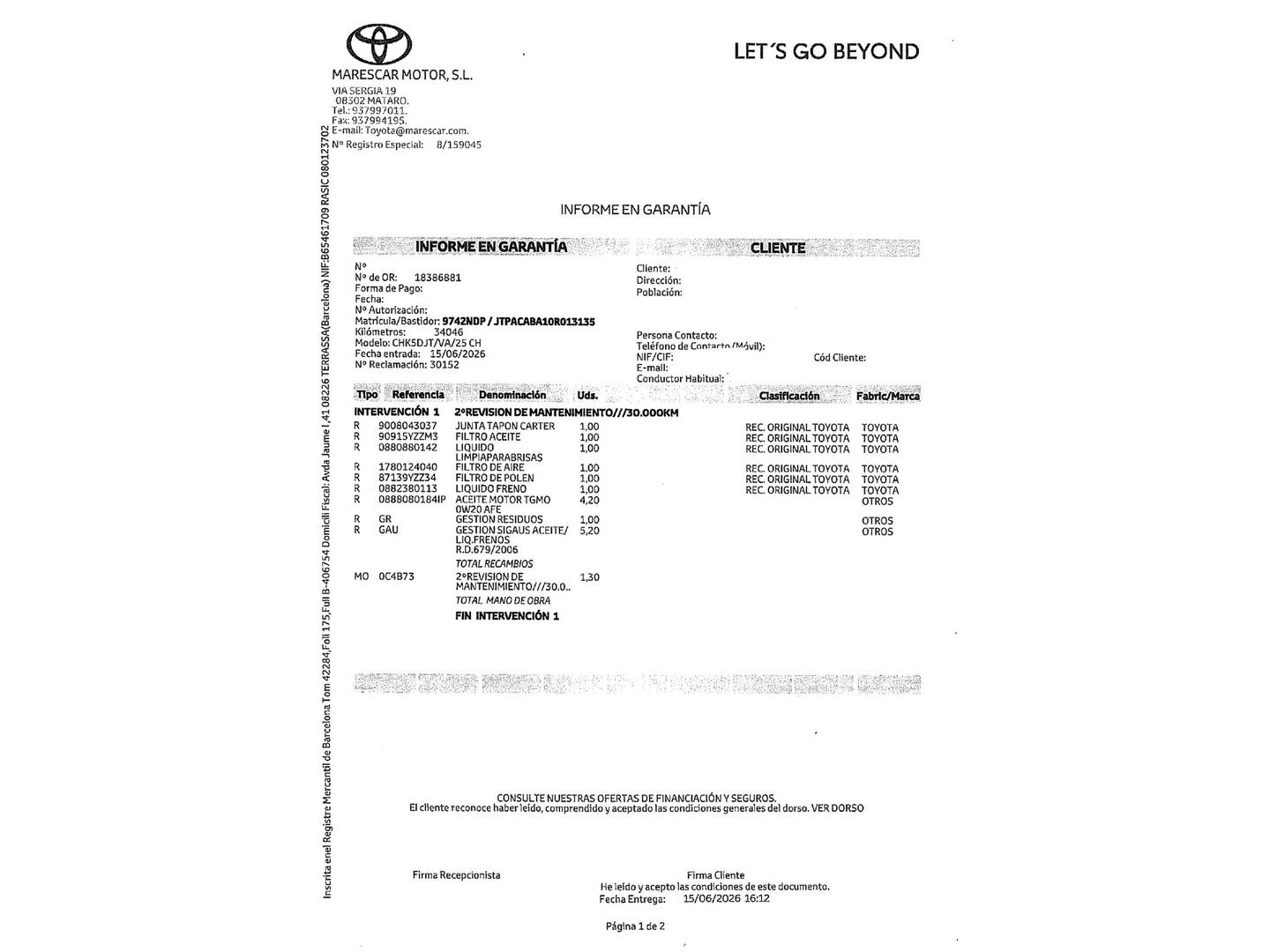 Foto del mantenimiento del Toyota C-HR Toyota C-HR 200H GR Sport AWD-i (196 CV) 4x4
