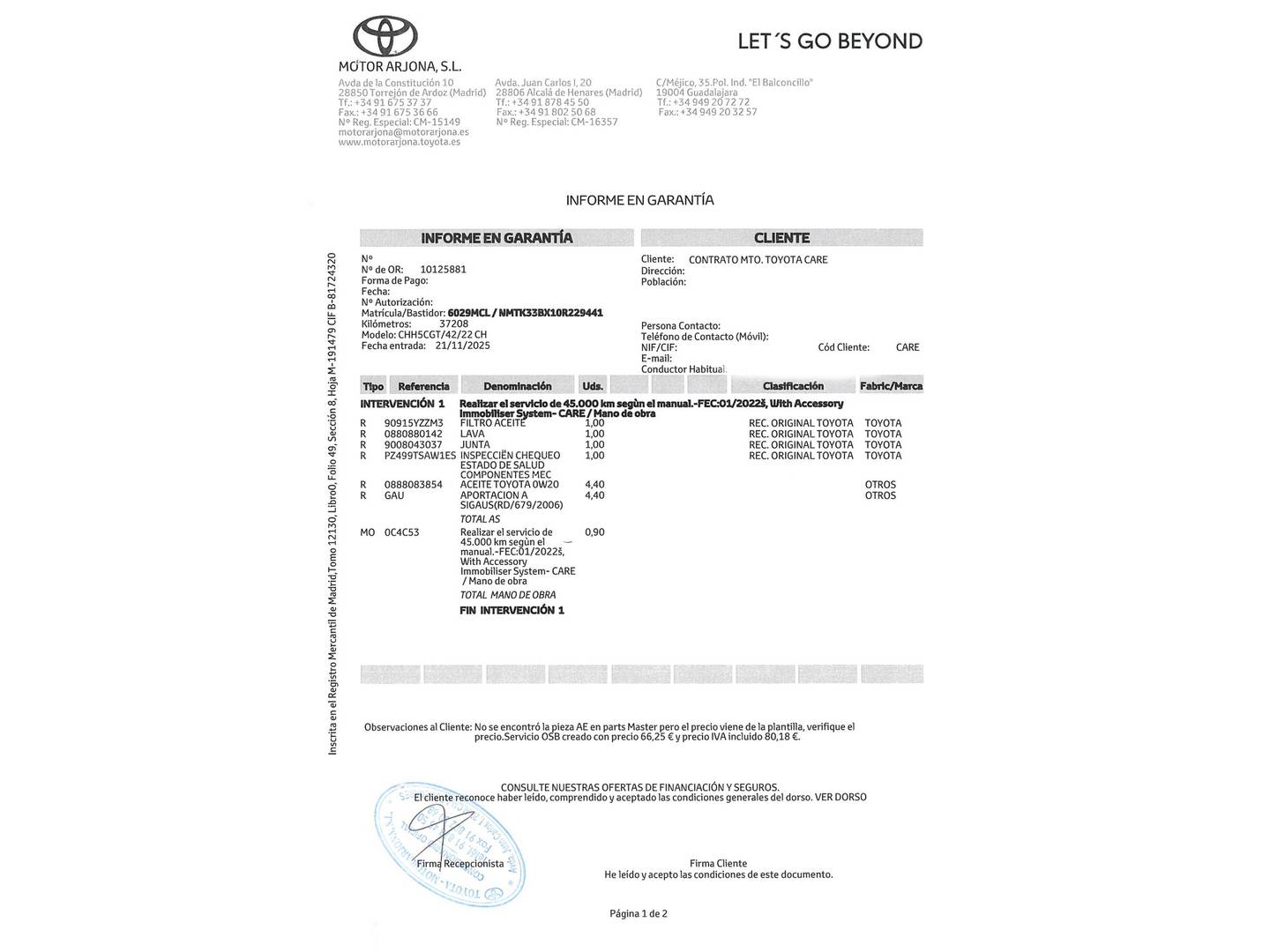 Foto del mantenimiento del Toyota C-HR Toyota C-HR 1.8 125H Advance (122 CV)