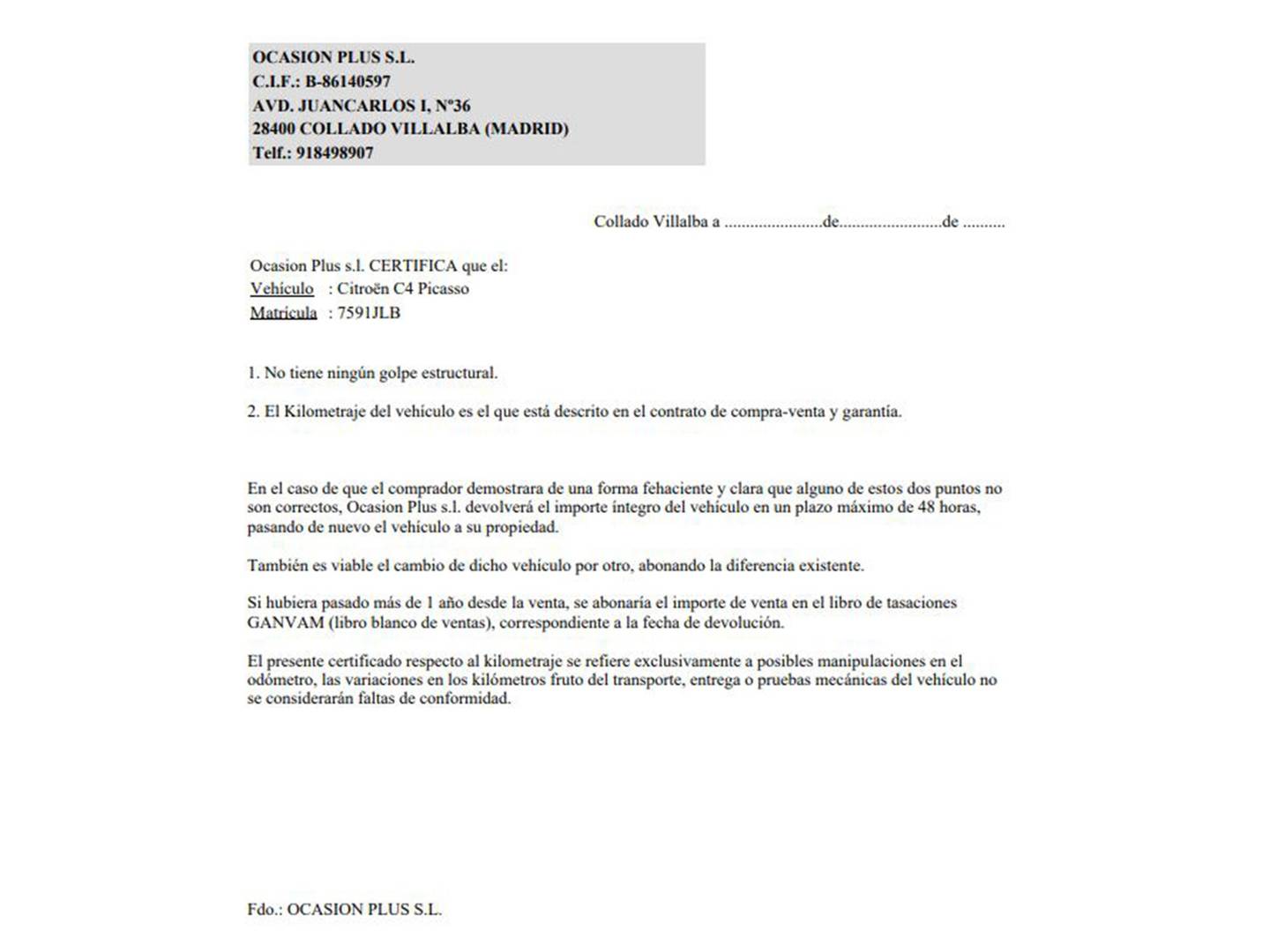 Foto del certificado del Citroën C4 Picasso Citroën C4 Picasso PureTech 130 S&S Feel (130 CV)