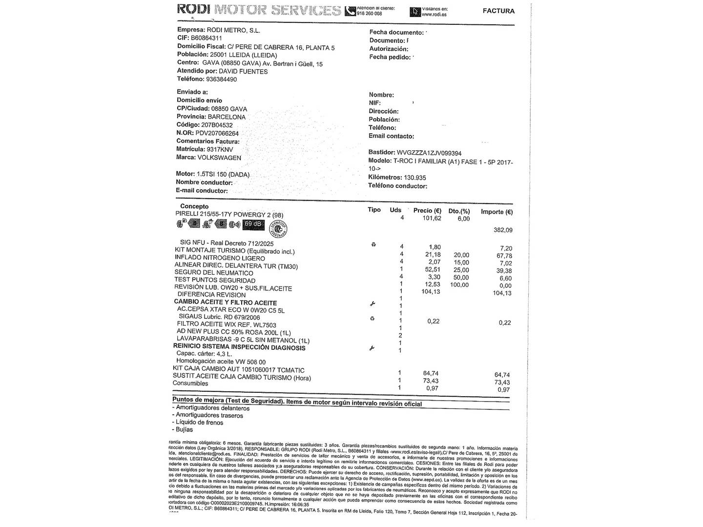 Foto del mantenimiento del Volkswagen T-Roc Volkswagen T-Roc Sport 1.5 TSI EVO (150 CV) DSG