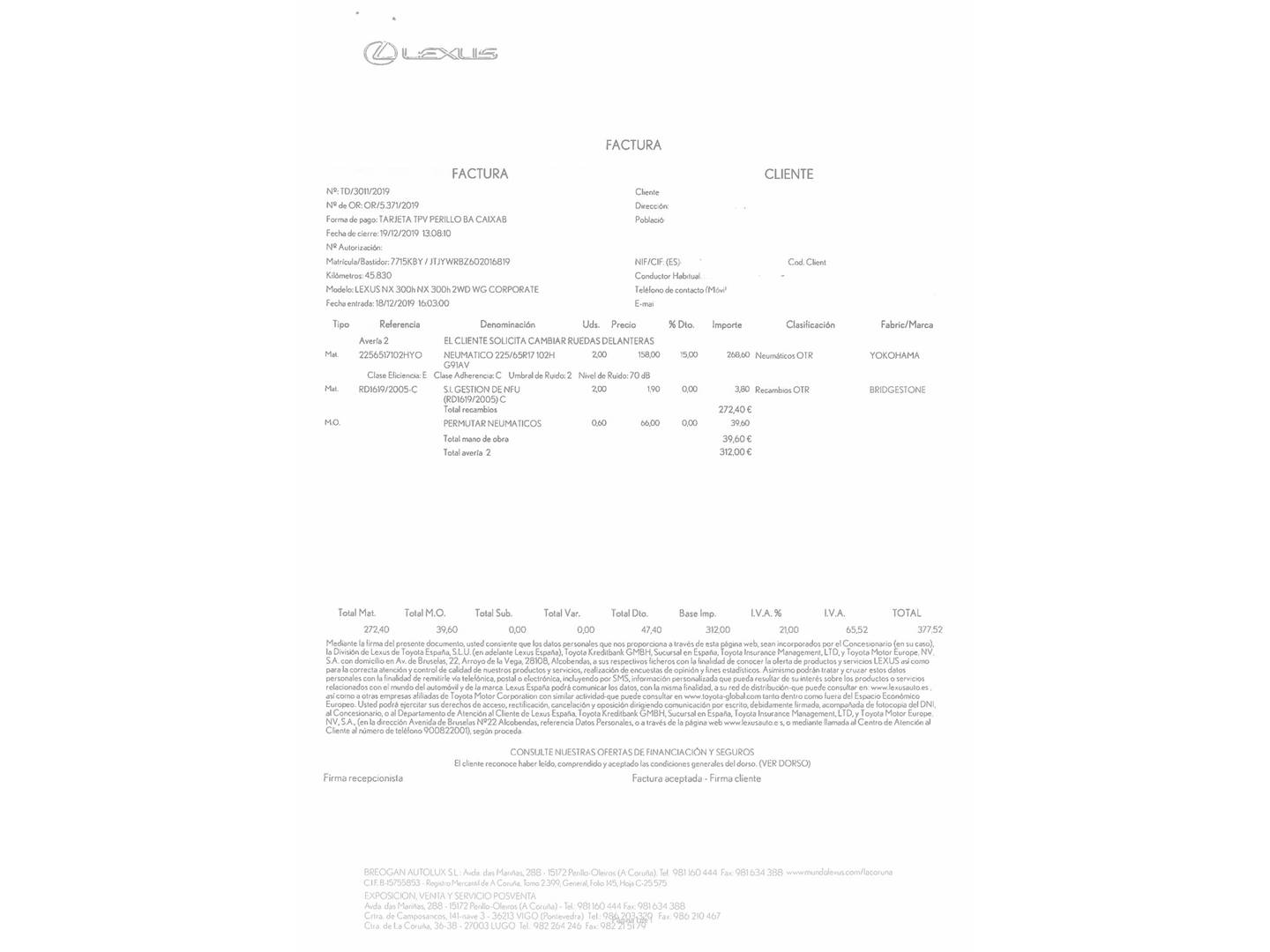 Foto del mantenimiento del Lexus NX Lexus NX 300h Business 2WD (197 CV)