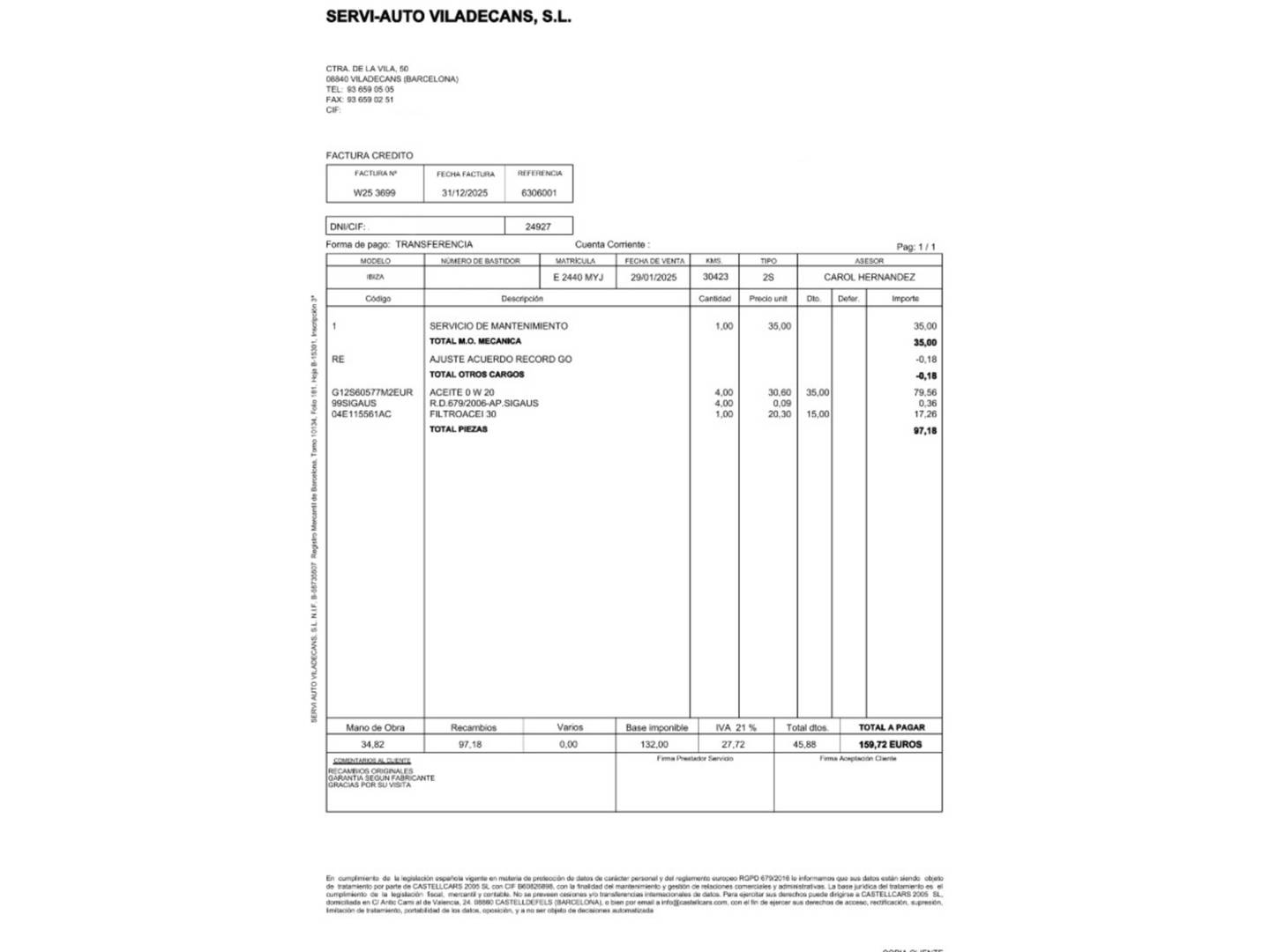 Foto del mantenimiento del Seat Ibiza Seat Ibiza 1.0 TSI S&S Xcellence (115 CV)