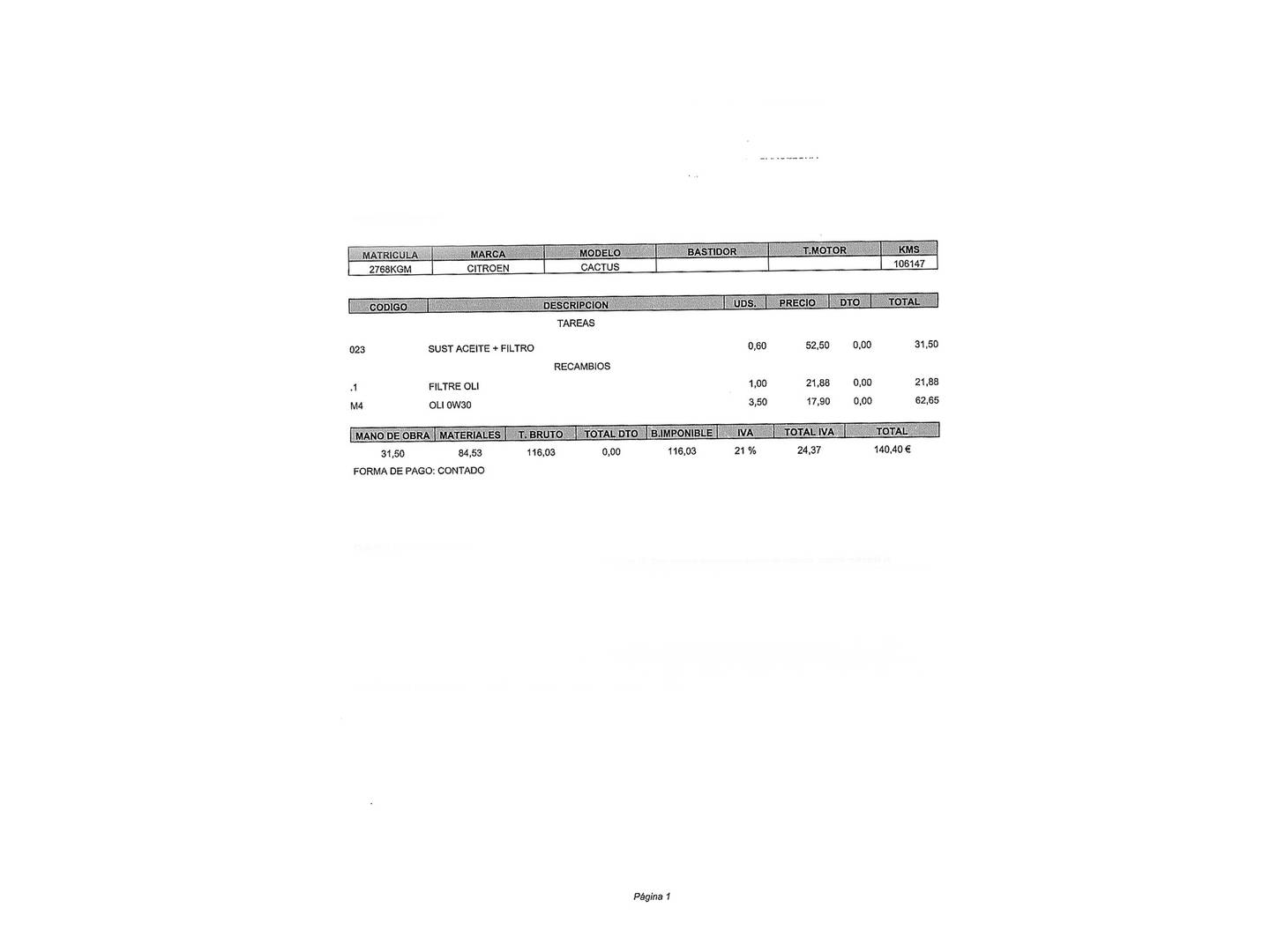 Foto del mantenimiento del Citroën C4 Cactus Citroën C4 Cactus BlueHDi 100 Shine ETG6 (100 CV)