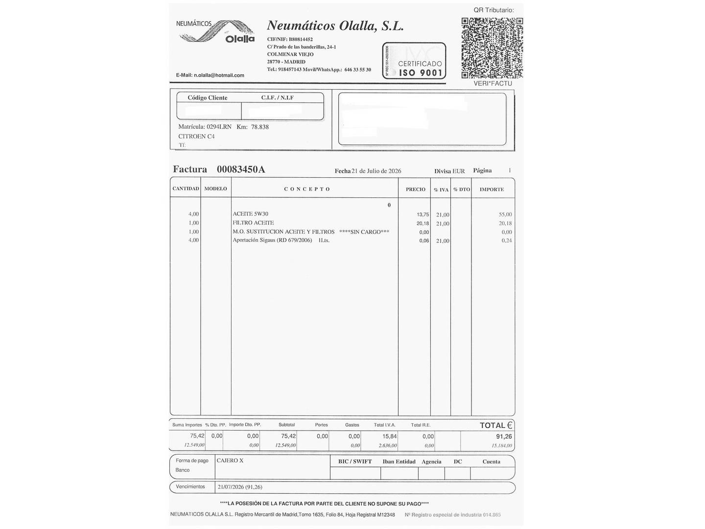Foto del mantenimiento del Citroën C4 Citroën C4 PureTech 130 S&S 6v Feel Pack EAT8 (130 CV)