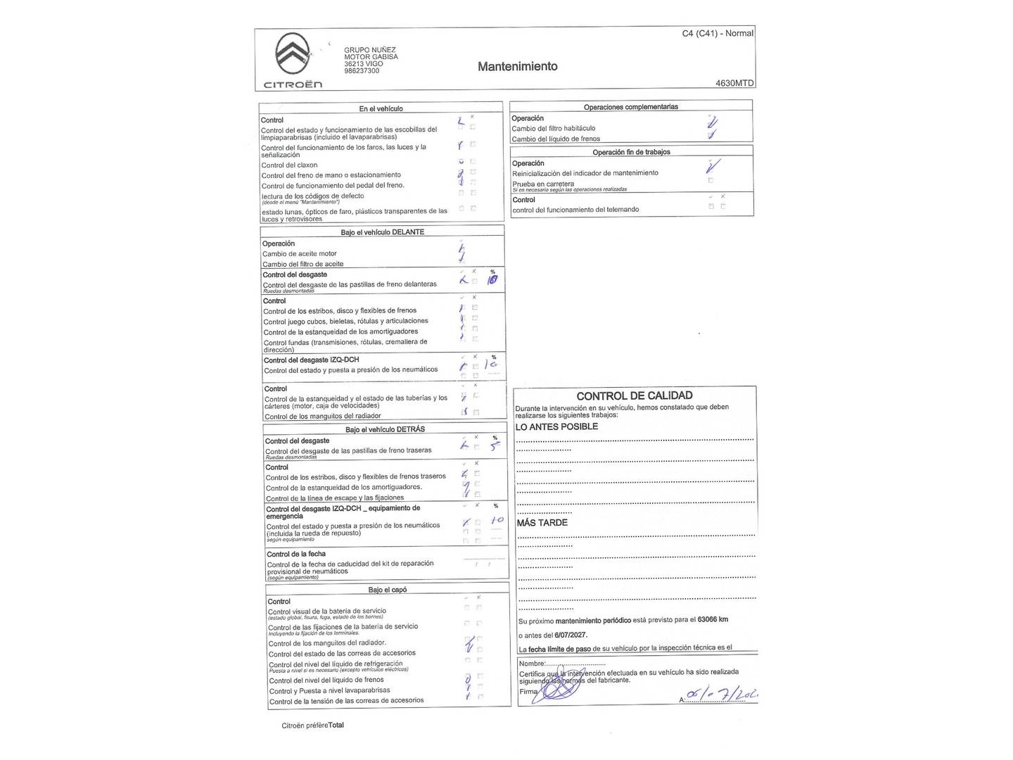 Foto del mantenimiento del Citroën C4 Citroën C4 Hybrid 136 e-DCS6 Max (136 CV)