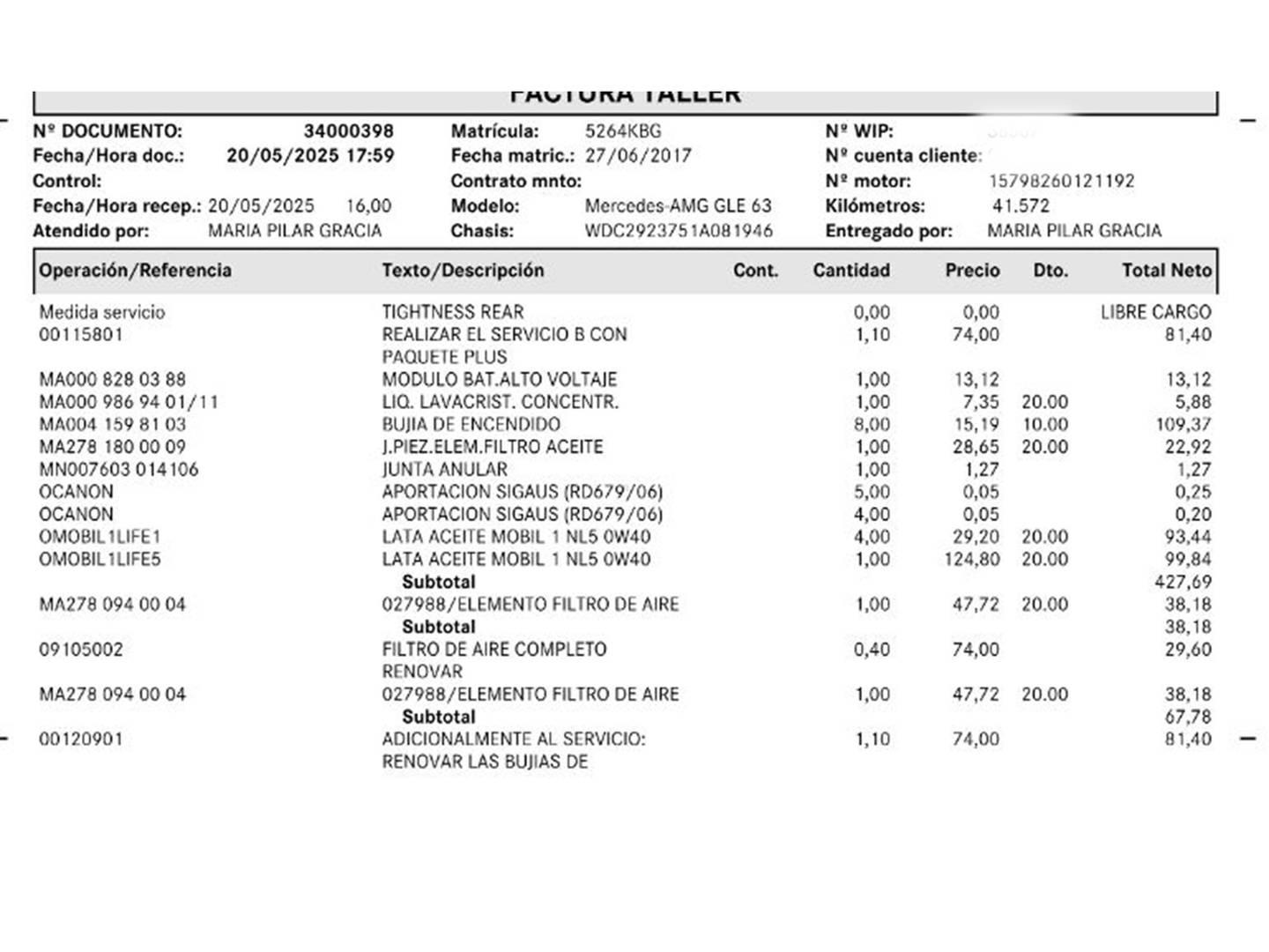 Foto del mantenimiento del Mercedes Clase GLE Coupé Mercedes-Benz GLE Coupe 63 S AMG 4Matic (585 CV)