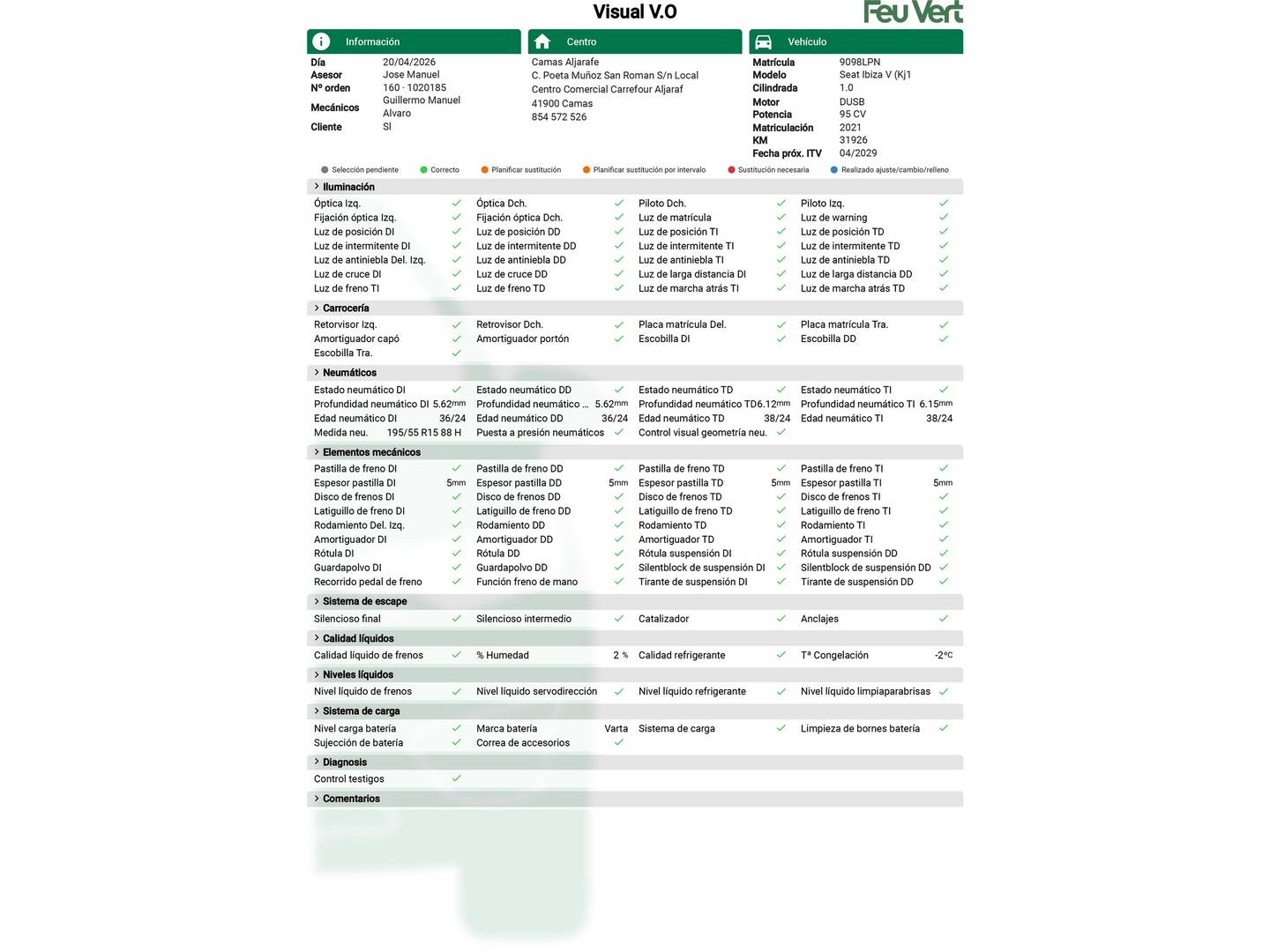 Foto del mantenimiento del Seat Ibiza Seat Ibiza 1.0 TSI Reference Business (95 CV)