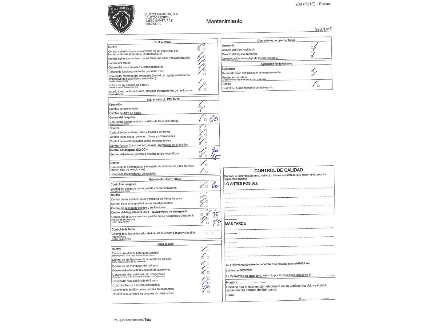 Foto del mantenimiento del Peugeot 208 Peugeot 208 PureTech 100 Active Pack (100 CV)