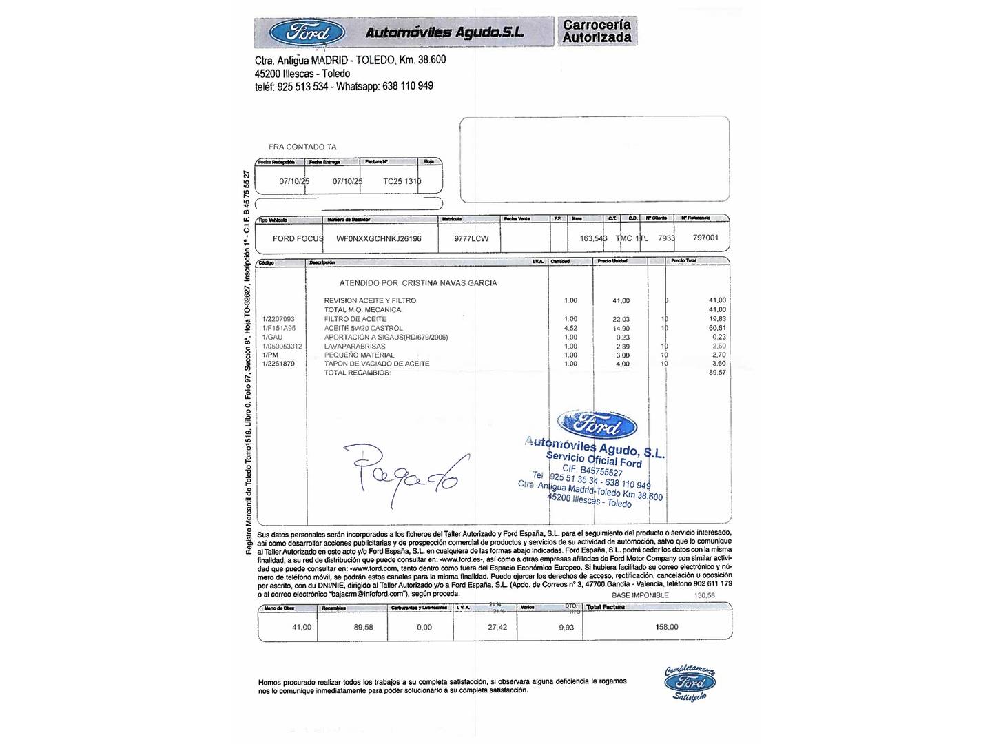 Foto del mantenimiento del Ford Focus Ford Focus 1.0 Ecoboost ST-Line (125 CV)