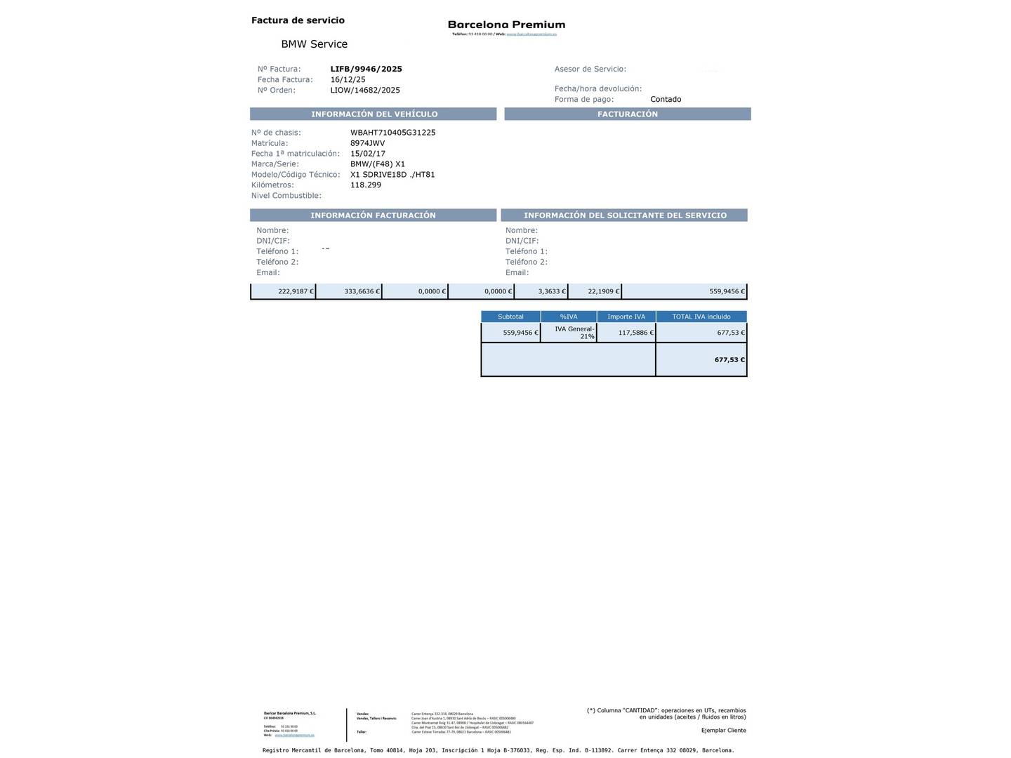 Foto del mantenimiento del BMW X1 BMW X1 sDrive18d (150 CV)