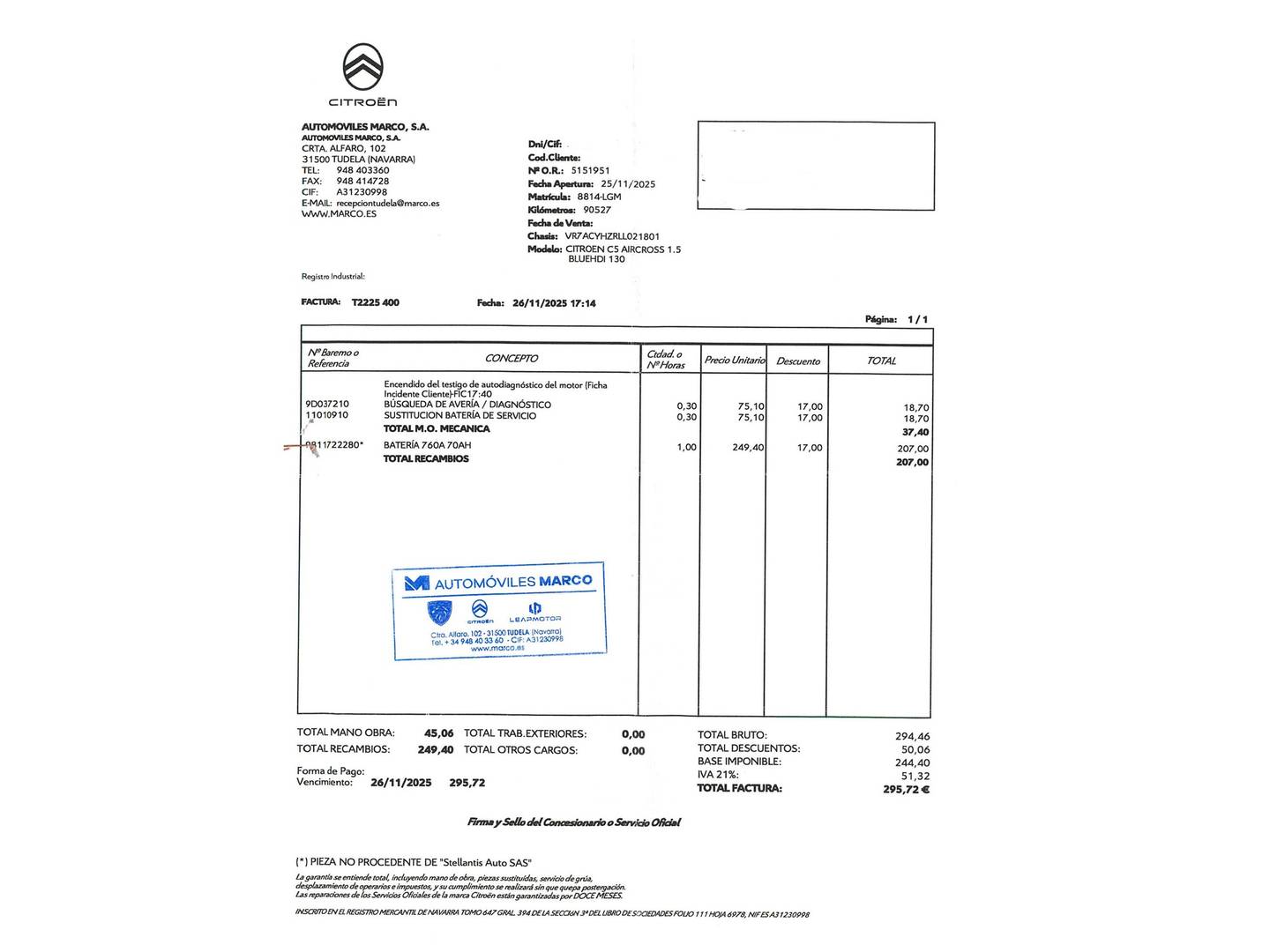 Foto del mantenimiento del Citroën C5 Aircross Citroën C5 Aircross BlueHdi 130 S&S Shine EAT8 (131 CV)