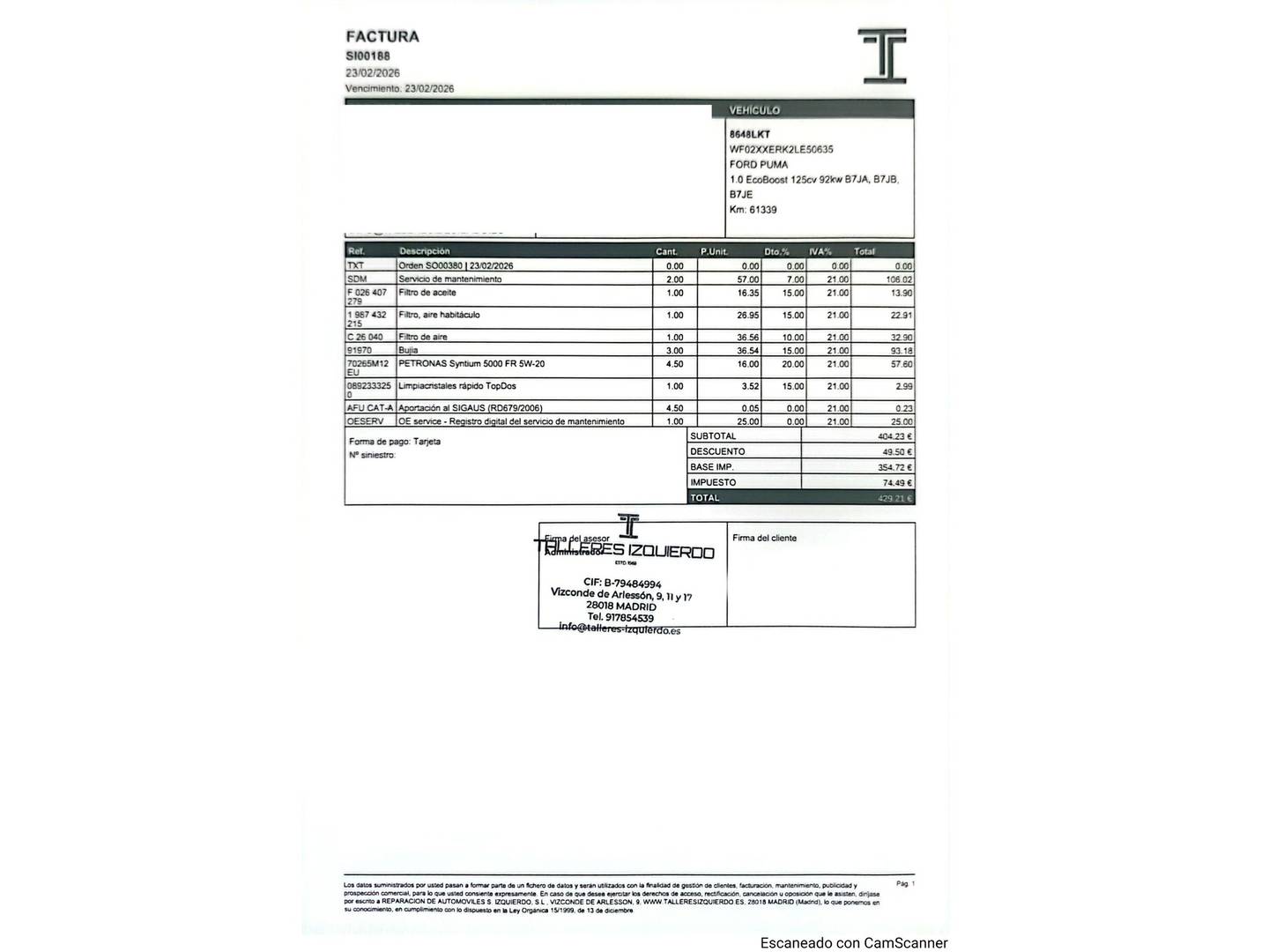 Foto del mantenimiento del Ford Puma Ford Puma 1.0 EcoBoost MHEV ST-Line (125 CV)