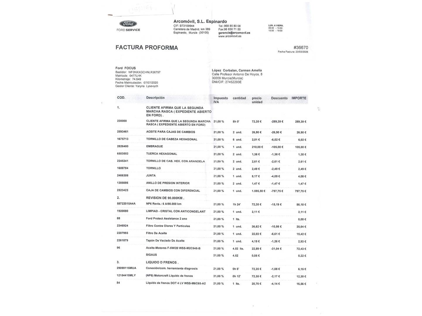 Foto del mantenimiento del Ford Focus Ford Focus 1.0 Ecoboost S&S ST-Line (125 CV)