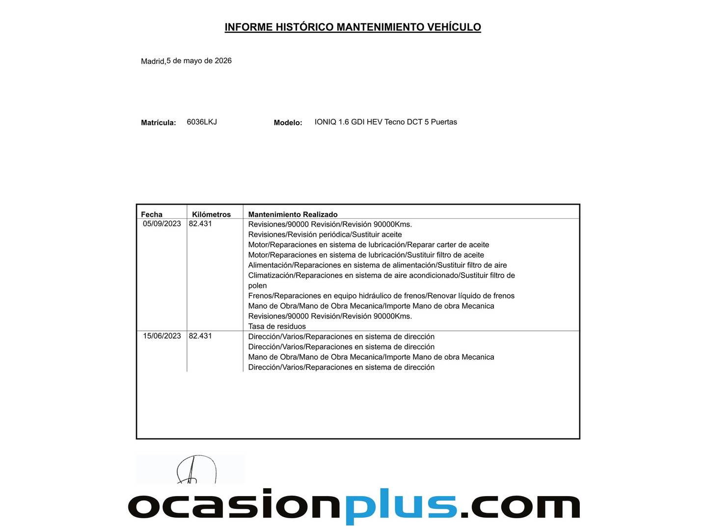 Foto del mantenimiento del Hyundai IONIQ Hyundai Ioniq 1.6 GDI HEV Tecno DCT (141 CV)