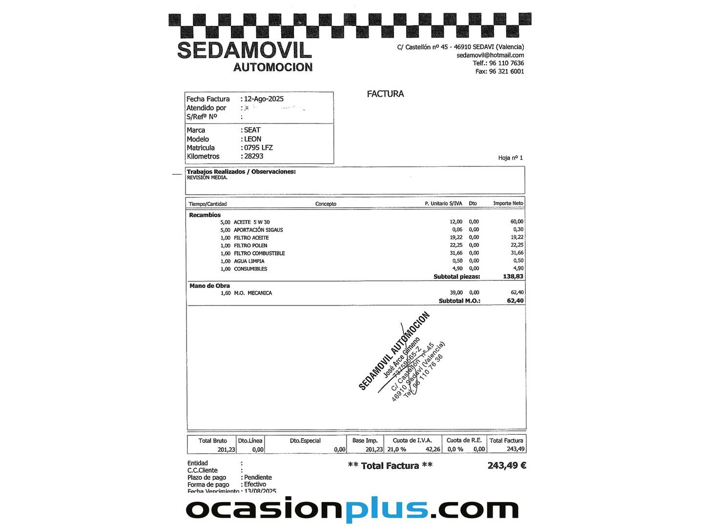 Foto del mantenimiento del Seat León SEAT León 2.0 TDI S&S FR Fast Edition (150 CV)