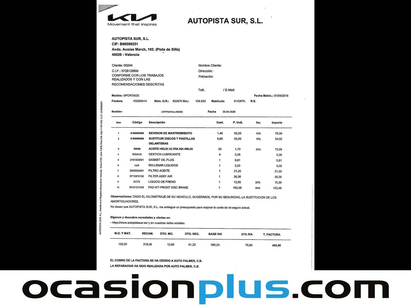 Foto del mantenimiento del KIA Sportage KIA Sportage 1.7 CRDi GT Line Plus Eco-D 4x2 (115 CV)