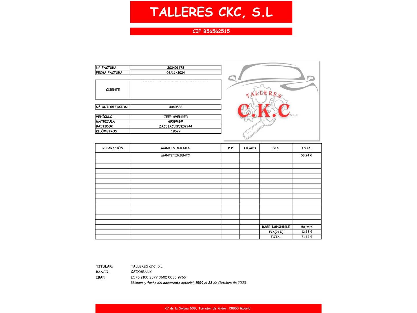 Foto del mantenimiento del Jeep Avenger Jeep Avenger 1.2 G Summit (100 CV)