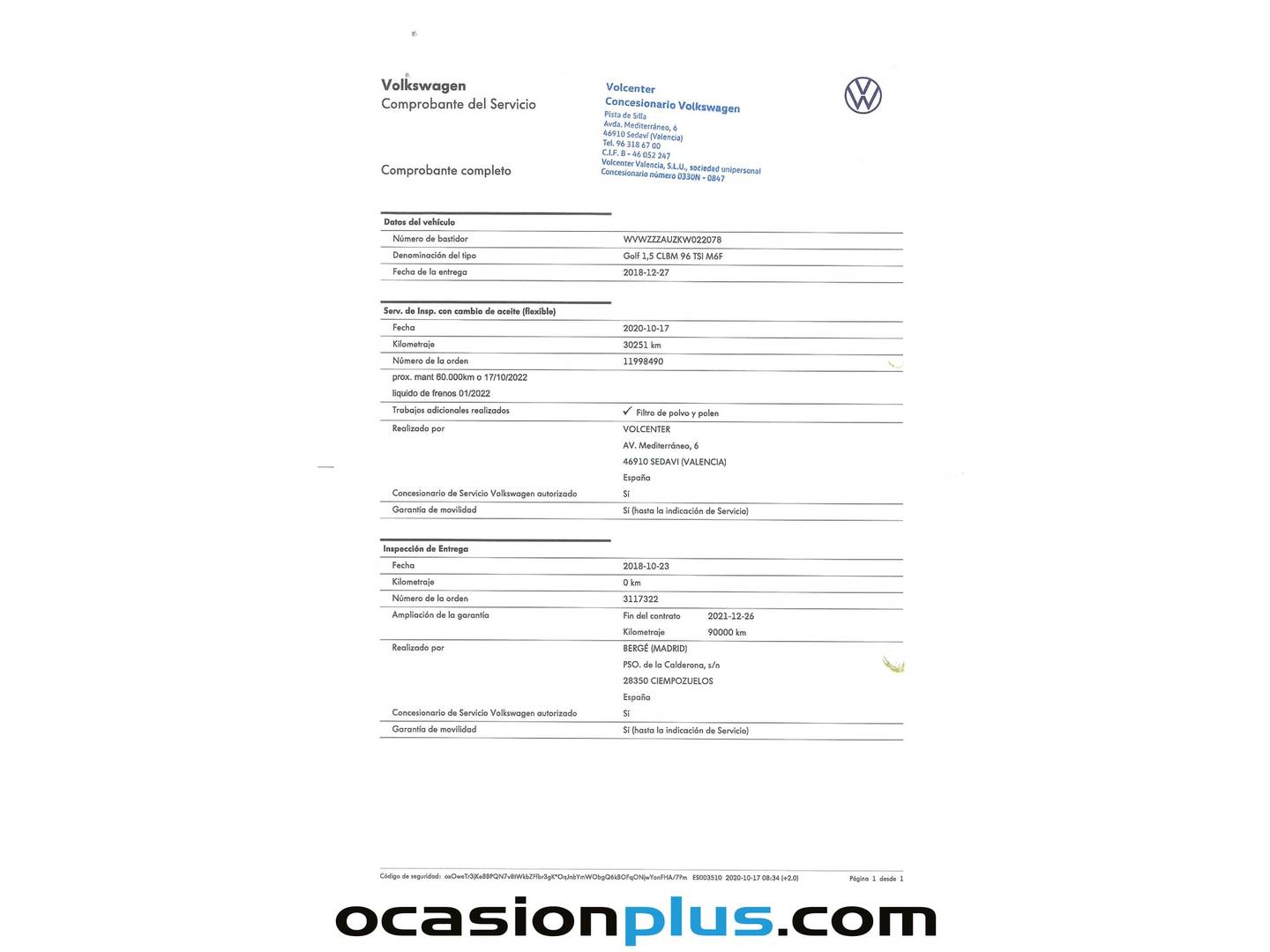 Foto del mantenimiento del Volkswagen Golf Volkswagen Golf Advance 1.5 TSI Evo BM (130 CV)